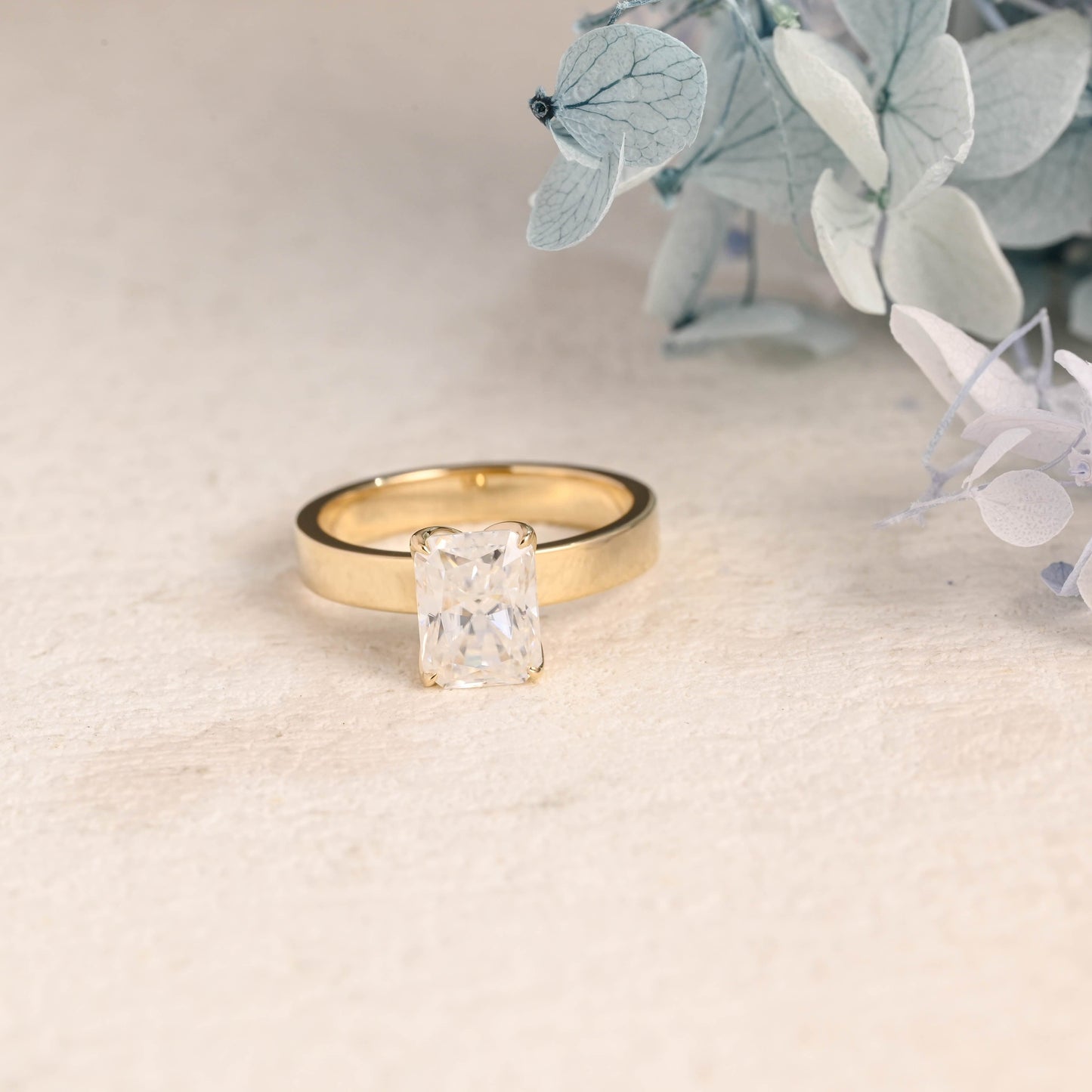 CausYou Radiant Cut Moissanite Engagement Ring Solid Gold 3mm Width Solitaire Radiant Cut Moissanite Engagement Ring
