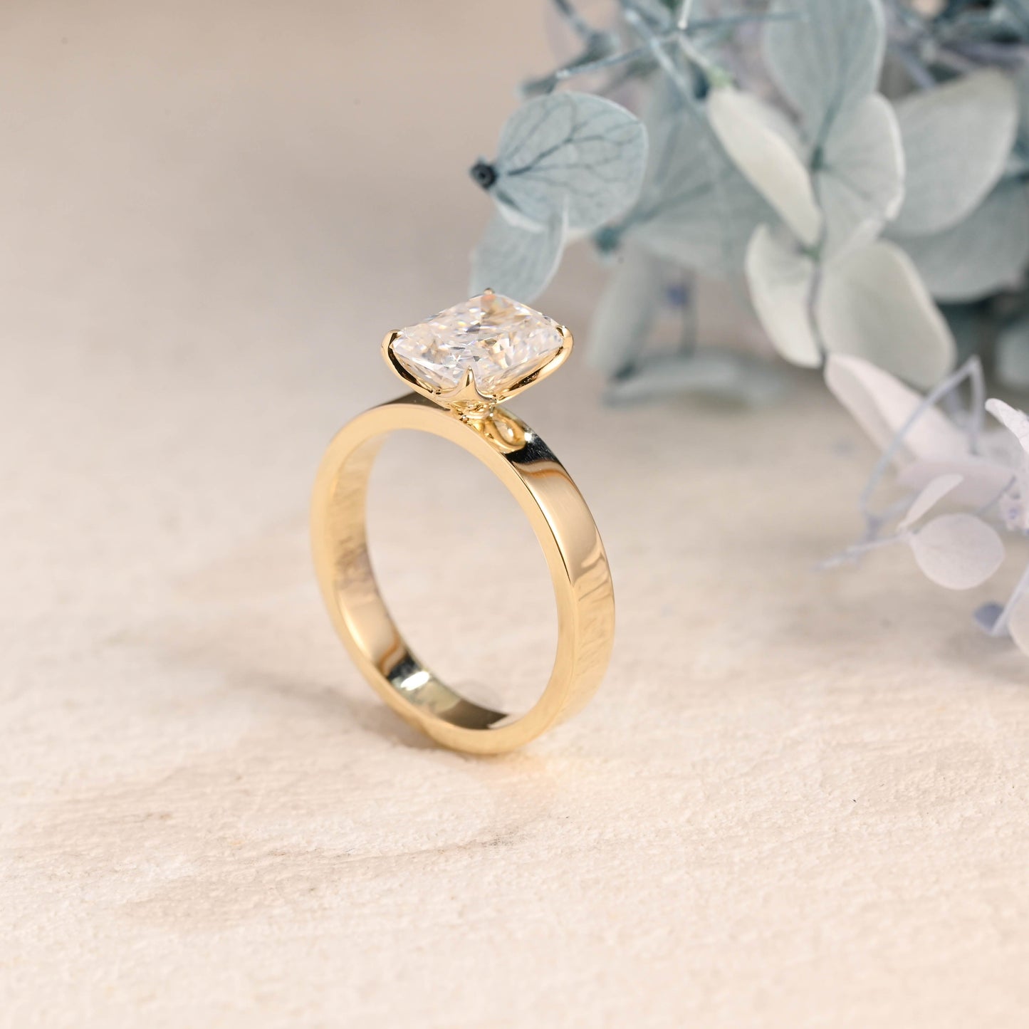 CausYou Radiant Cut Moissanite Engagement Ring Solid Gold 3mm Width Solitaire Radiant Cut Moissanite Engagement Ring