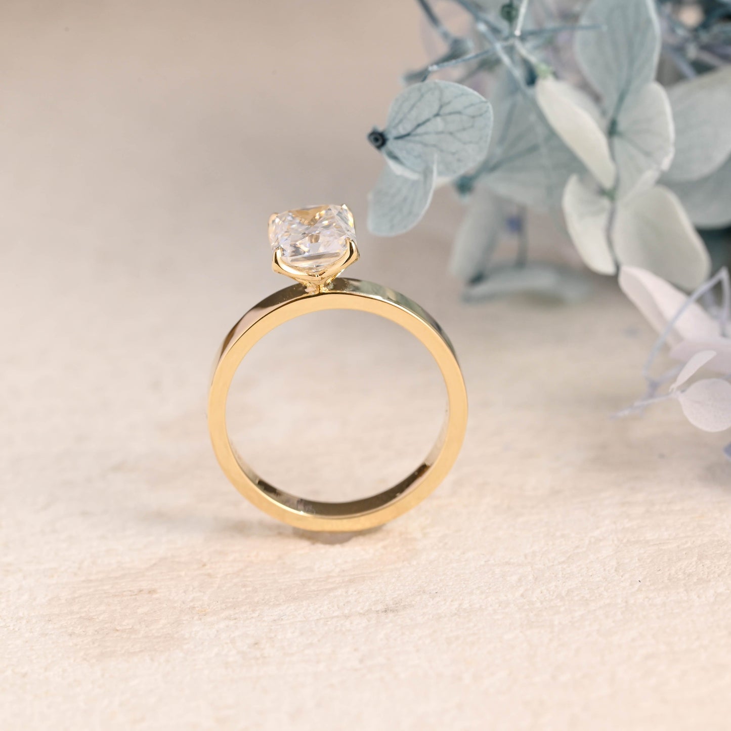 CausYou Radiant Cut Moissanite Engagement Ring Solid Gold 3mm Width Solitaire Radiant Cut Moissanite Engagement Ring