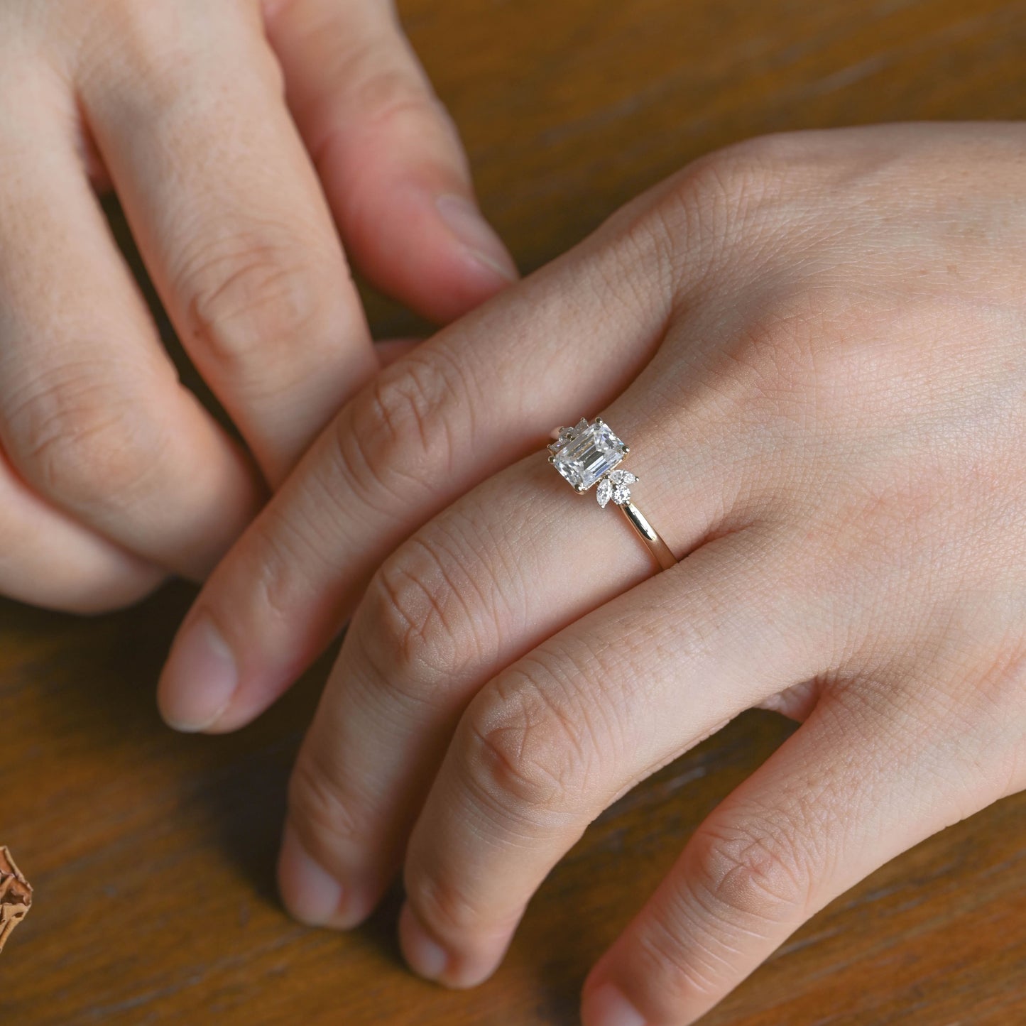 CausYou Radiant Cut Moissanite Engagement Ring Solid Gold Cluster Emerald Cut Moissanite Engagement Ring