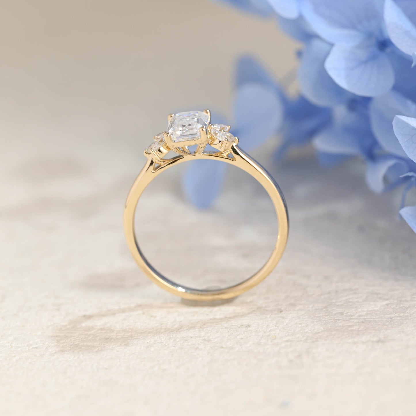 CausYou Radiant Cut Moissanite Engagement Ring Solid Gold Cluster Emerald Cut Moissanite Engagement Ring