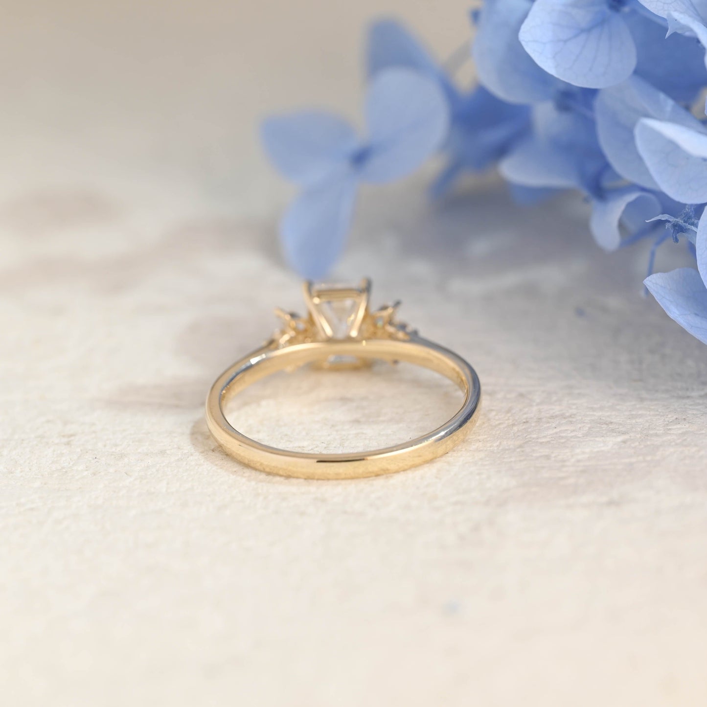 CausYou Radiant Cut Moissanite Engagement Ring Solid Gold Cluster Emerald Cut Moissanite Engagement Ring