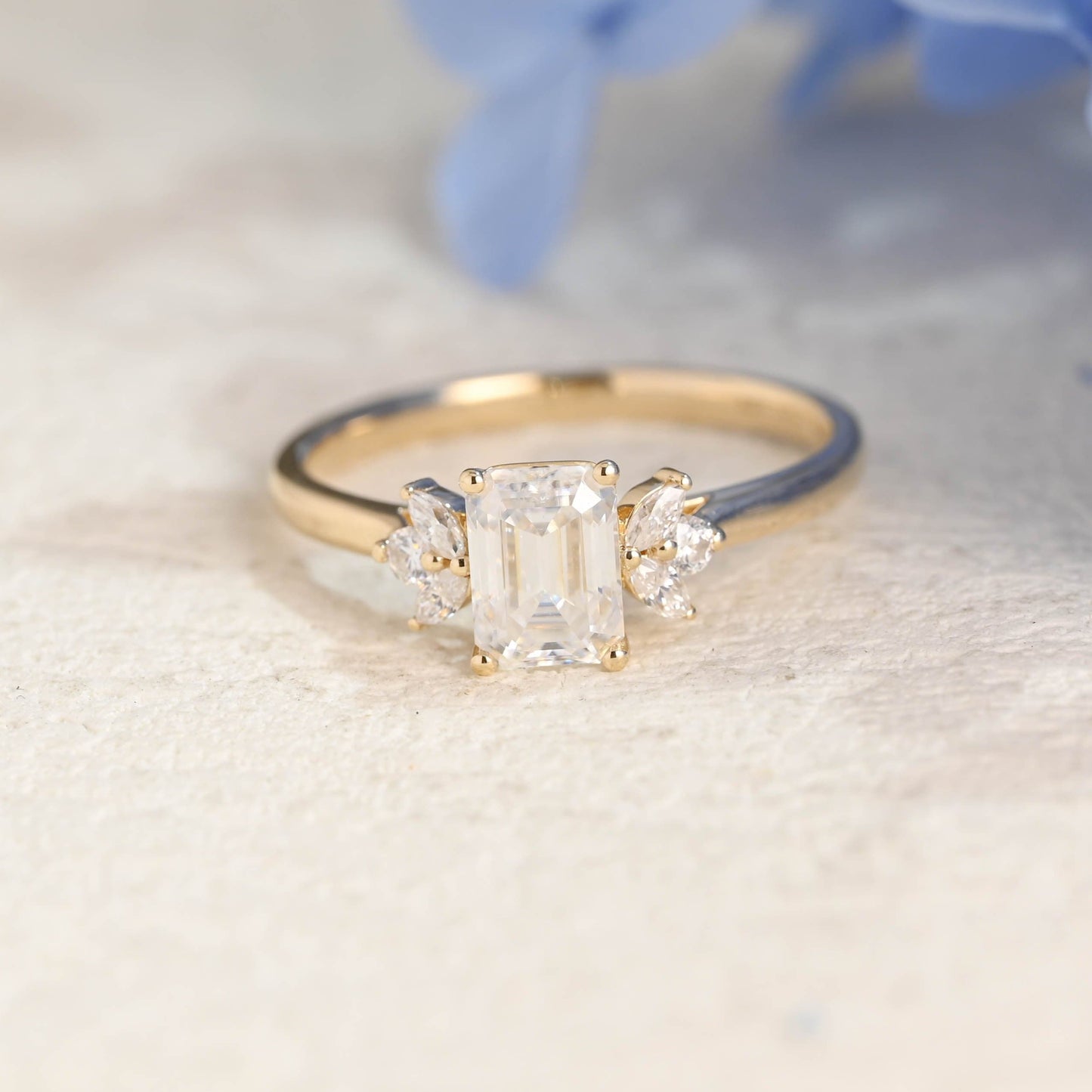 CausYou Radiant Cut Moissanite Engagement Ring Solid Gold Cluster Emerald Cut Moissanite Engagement Ring
