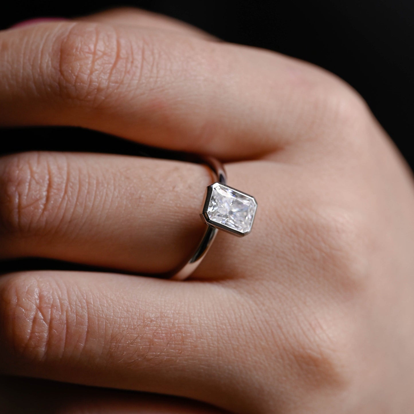 CausYou Radiant Cut Moissanite Engagement Ring Solid Gold Crushed Ice Radiant Cut Engagement Ring, Solitaire Bezel Promise Ring, Proposal Ring, Gift for Women Wife