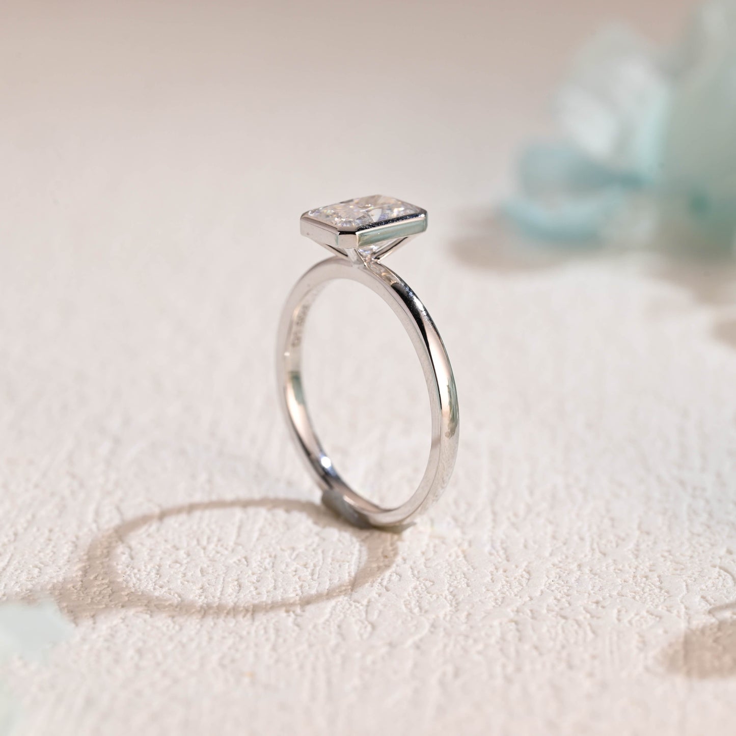 CausYou Radiant Cut Moissanite Engagement Ring Solid Gold Crushed Ice Radiant Cut Engagement Ring, Solitaire Bezel Promise Ring, Proposal Ring, Gift for Women Wife