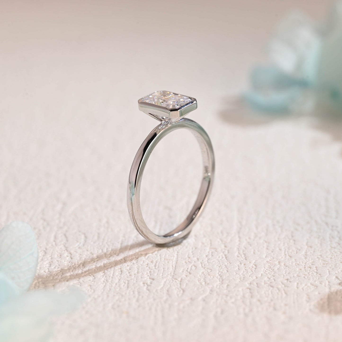 CausYou Radiant Cut Moissanite Engagement Ring Solid Gold Crushed Ice Radiant Cut Engagement Ring, Solitaire Bezel Promise Ring, Proposal Ring, Gift for Women Wife