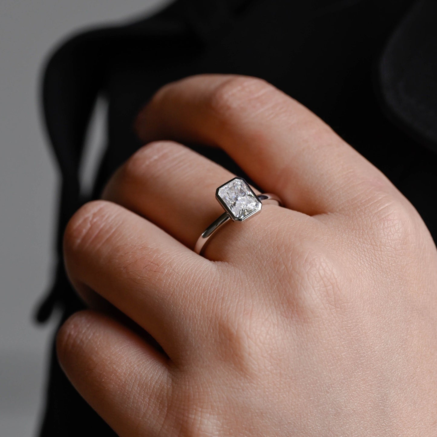 CausYou Radiant Cut Moissanite Engagement Ring Solid Gold Crushed Ice Radiant Cut Engagement Ring, Solitaire Bezel Promise Ring, Proposal Ring, Gift for Women Wife