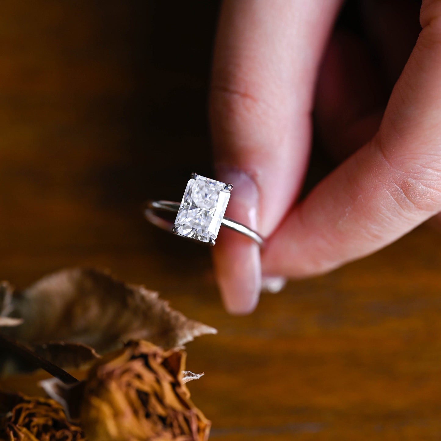 CausYou radiant cut moissanite engagement ring Solid Gold Crushed Ice Radiant Cut Moissanite Engagement Ring Hidden Halo
