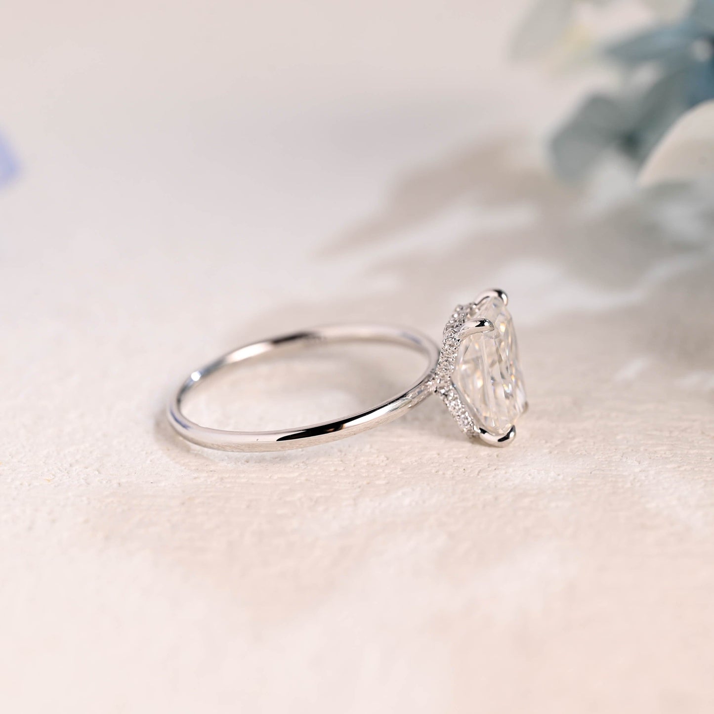 CausYou radiant cut moissanite engagement ring Solid Gold Crushed Ice Radiant Cut Moissanite Engagement Ring Hidden Halo