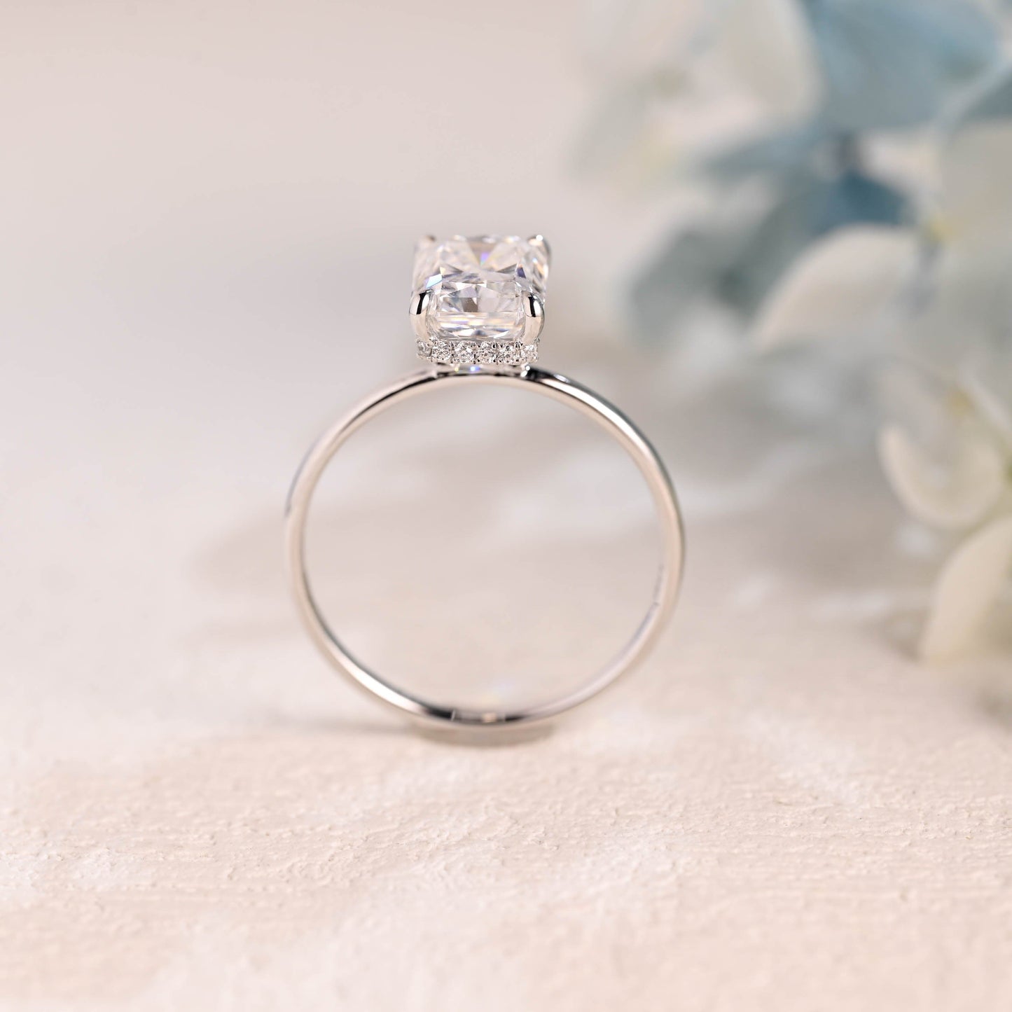 CausYou radiant cut moissanite engagement ring Solid Gold Crushed Ice Radiant Cut Moissanite Engagement Ring Hidden Halo