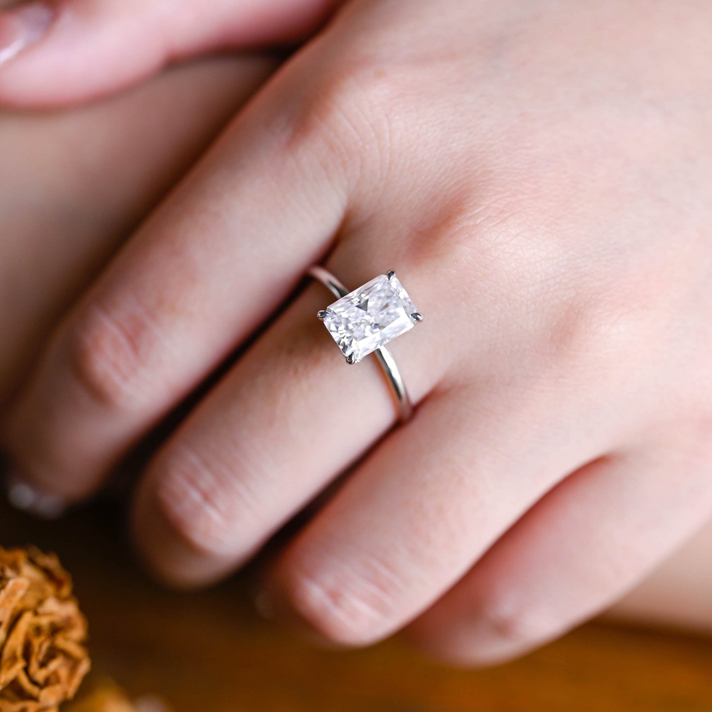 CausYou radiant cut moissanite engagement ring Solid Gold Crushed Ice Radiant Cut Moissanite Engagement Ring Hidden Halo