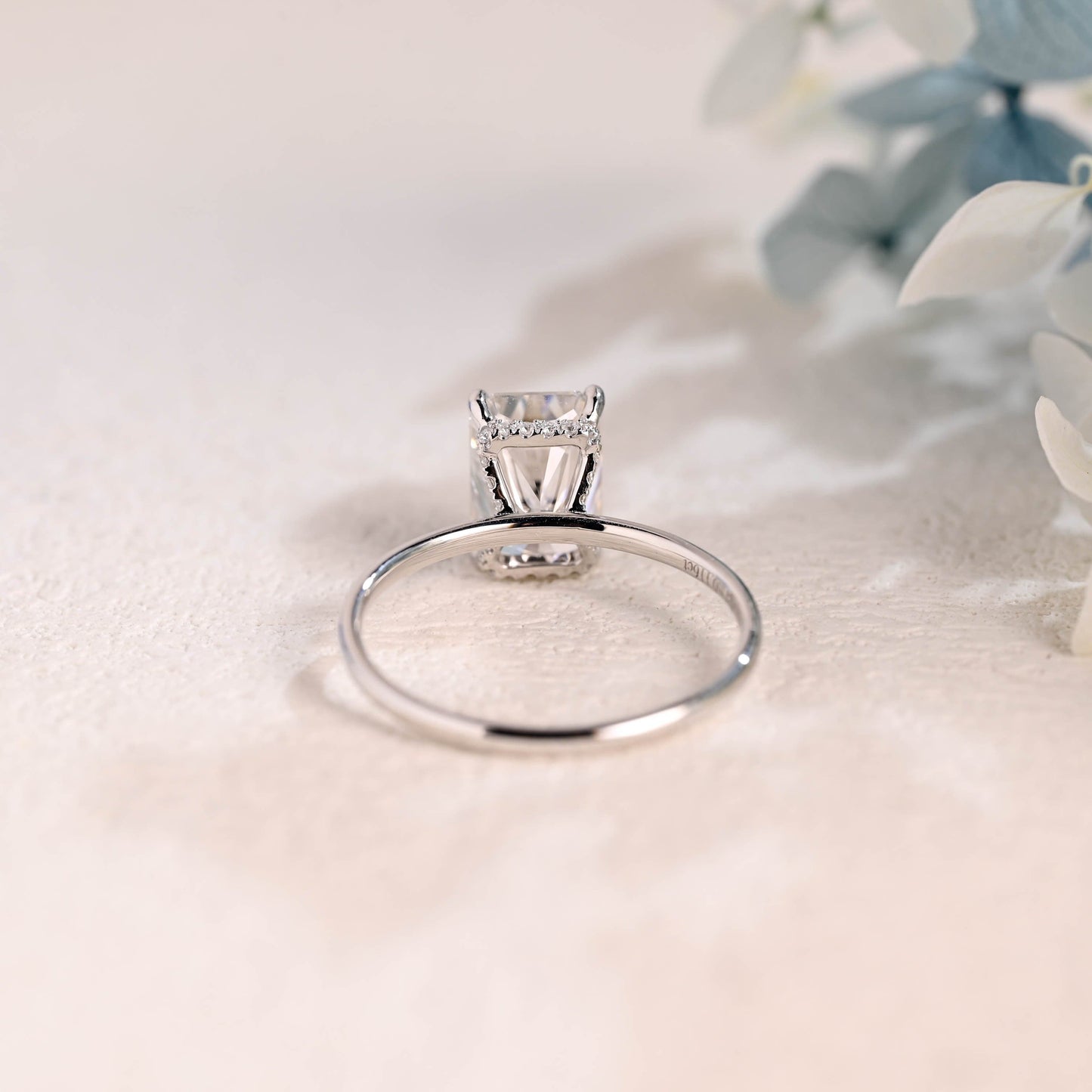 CausYou radiant cut moissanite engagement ring Solid Gold Crushed Ice Radiant Cut Moissanite Engagement Ring Hidden Halo