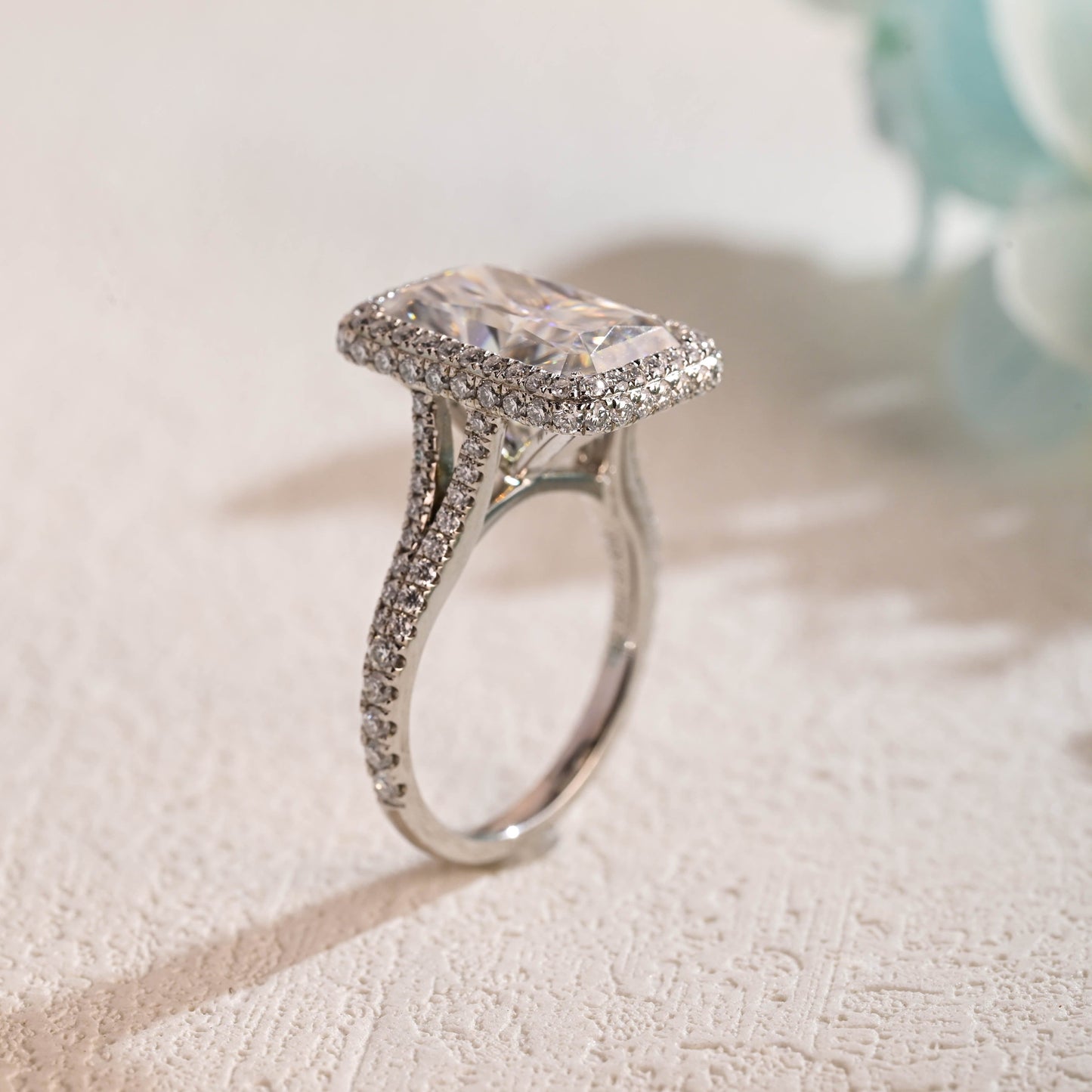 CausYou Radiant Cut Moissanite Engagement Ring Solid Gold Crushed Ice Radiant Cut Moissanite Engagement Ring, Promise Ring, Gift for Women Wife