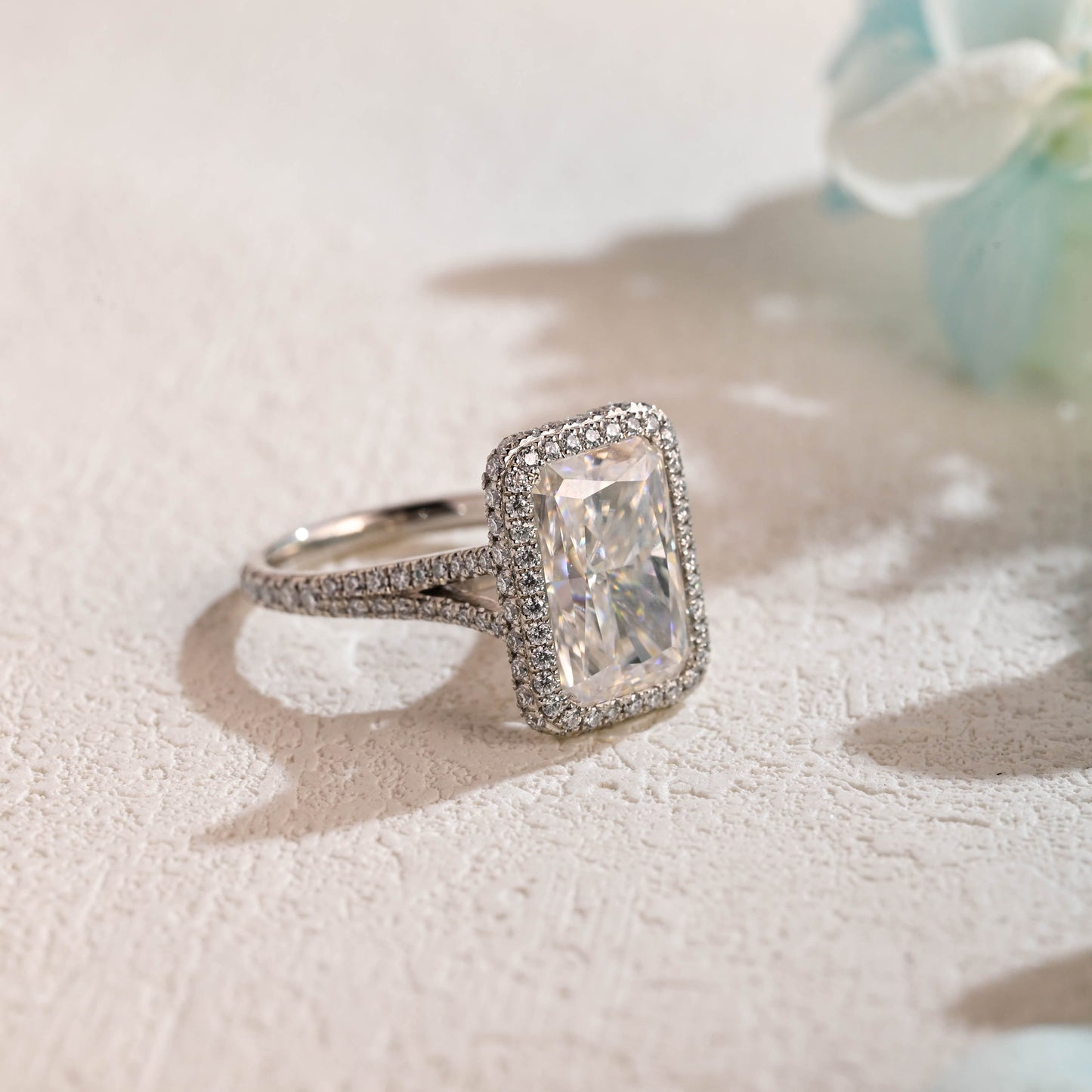 CausYou Radiant Cut Moissanite Engagement Ring Solid Gold Crushed Ice Radiant Cut Moissanite Engagement Ring, Promise Ring, Gift for Women Wife