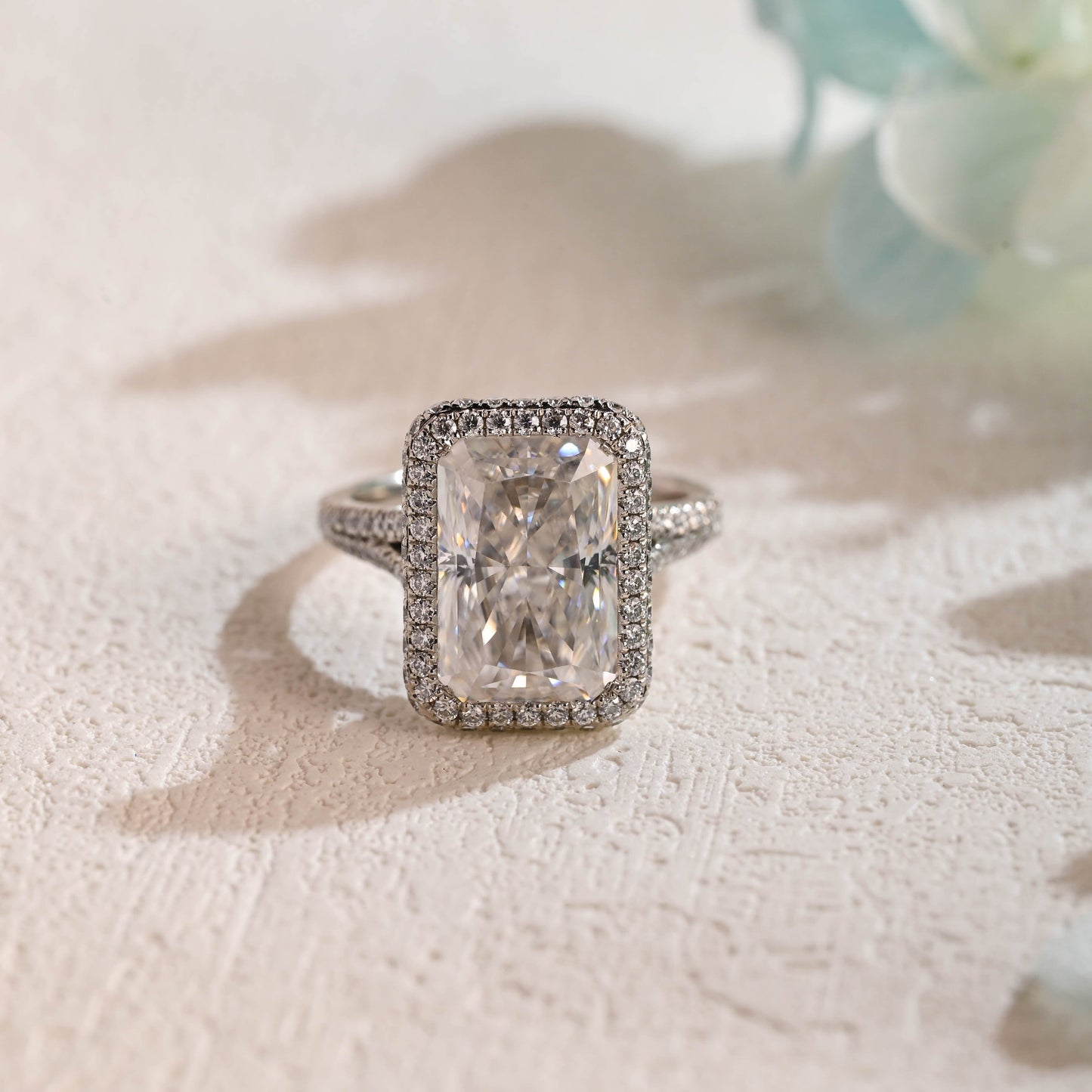 CausYou Radiant Cut Moissanite Engagement Ring Solid Gold Crushed Ice Radiant Cut Moissanite Engagement Ring, Promise Ring, Gift for Women Wife