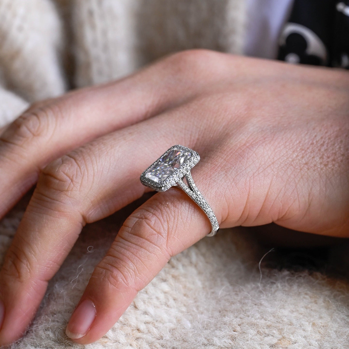 CausYou Radiant Cut Moissanite Engagement Ring Solid Gold Crushed Ice Radiant Cut Moissanite Engagement Ring, Promise Ring, Gift for Women Wife