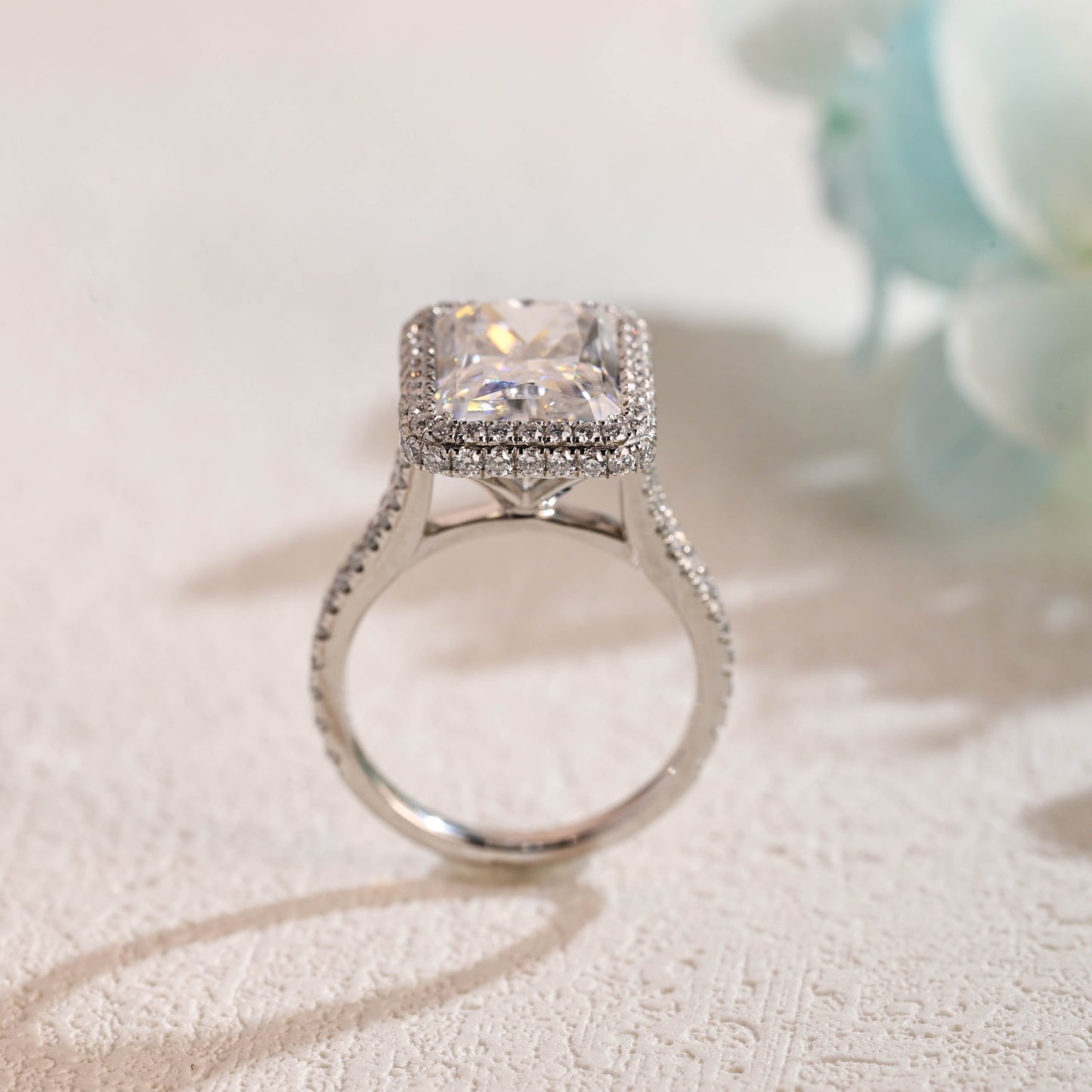 CausYou Radiant Cut Moissanite Engagement Ring Solid Gold Crushed Ice Radiant Cut Moissanite Engagement Ring, Promise Ring, Gift for Women Wife