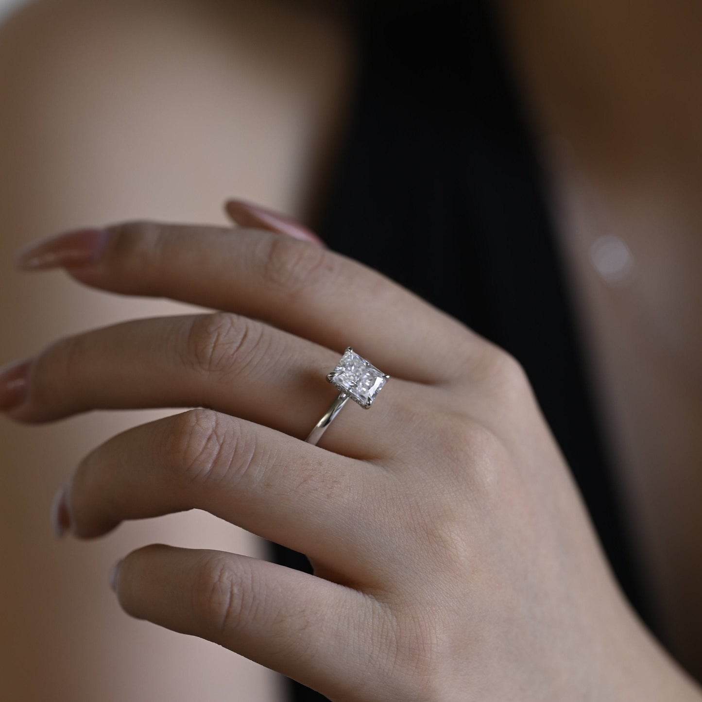 CausYou Radiant Cut Moissanite Engagement Ring Solid Gold Crushed Ice Radiant Cut Moissanite Engagement Ring, Promise Ring, Proposal Ring