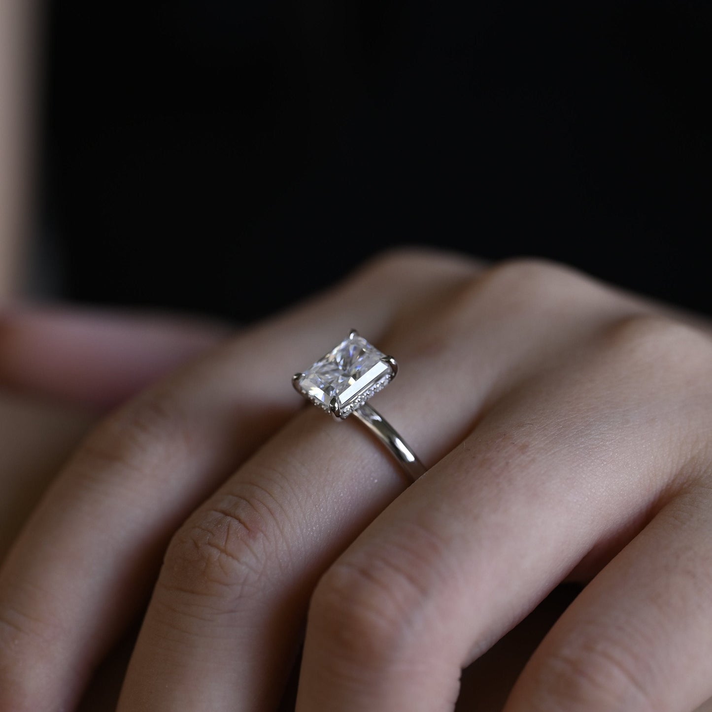 CausYou Radiant Cut Moissanite Engagement Ring Solid Gold Crushed Ice Radiant Cut Moissanite Engagement Ring, Promise Ring, Proposal Ring