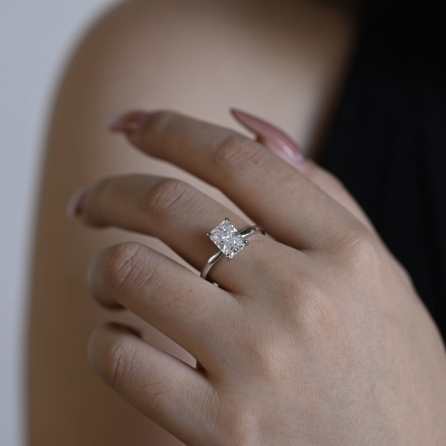 CausYou Radiant Cut Moissanite Engagement Ring Solid Gold Crushed Ice Radiant Cut Moissanite Engagement Ring, Promise Ring, Proposal Ring
