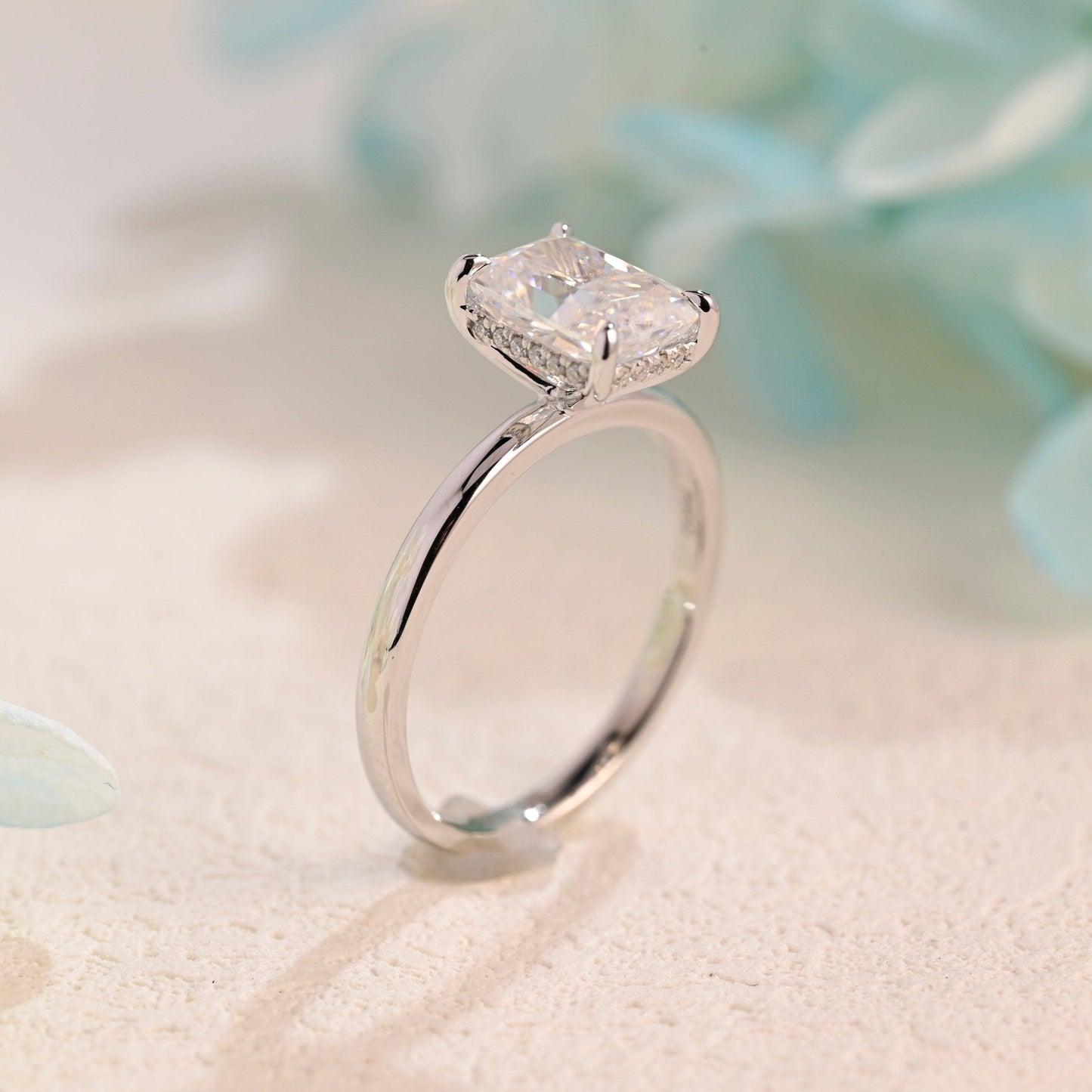 CausYou Radiant Cut Moissanite Engagement Ring Solid Gold Crushed Ice Radiant Cut Moissanite Engagement Ring, Promise Ring, Proposal Ring