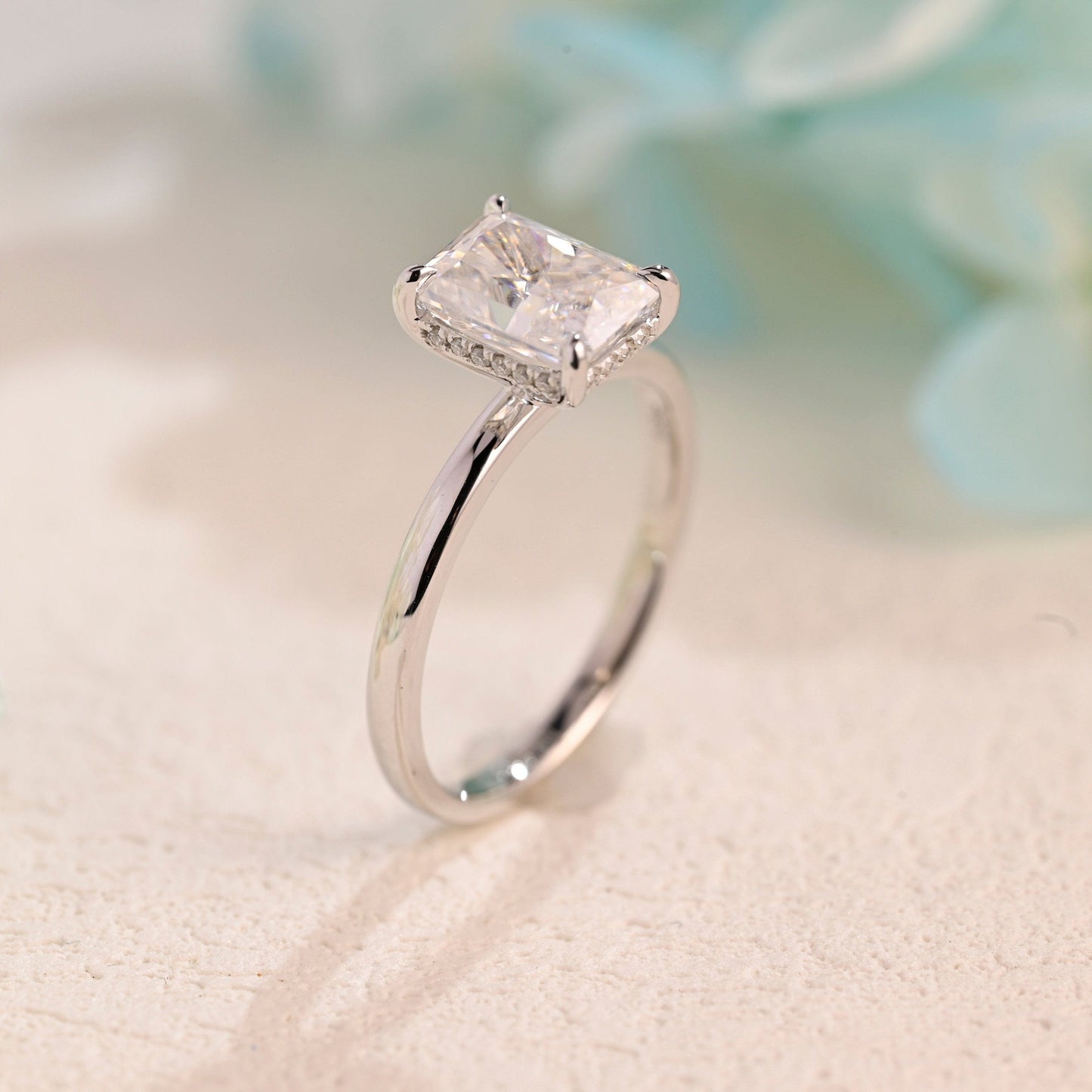 CausYou Radiant Cut Moissanite Engagement Ring Solid Gold Crushed Ice Radiant Cut Moissanite Engagement Ring, Promise Ring, Proposal Ring