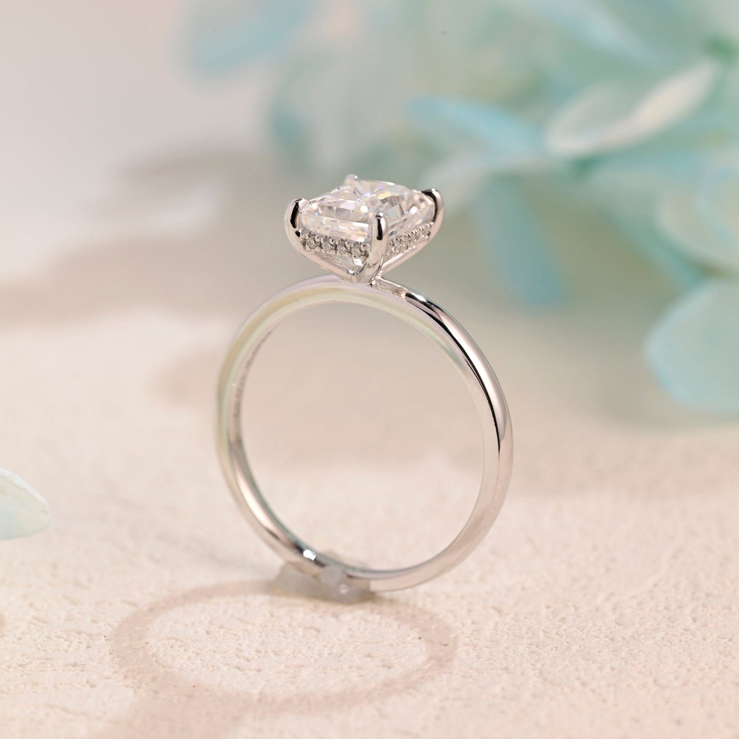 CausYou Radiant Cut Moissanite Engagement Ring Solid Gold Crushed Ice Radiant Cut Moissanite Engagement Ring, Promise Ring, Proposal Ring