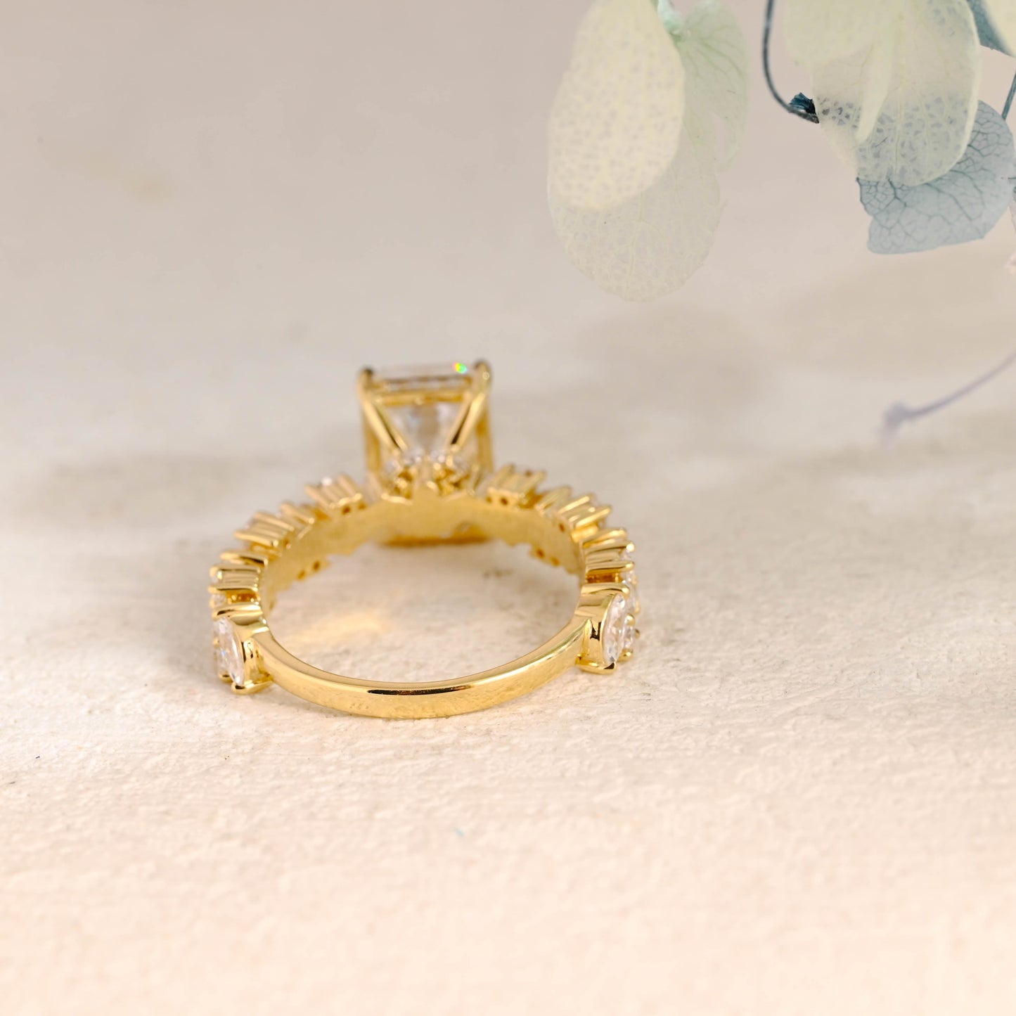 CausYou Radiant Cut Moissanite Engagement Ring Solid Gold Hidden Halo Emerald Cut Moissanite Engagement Ring