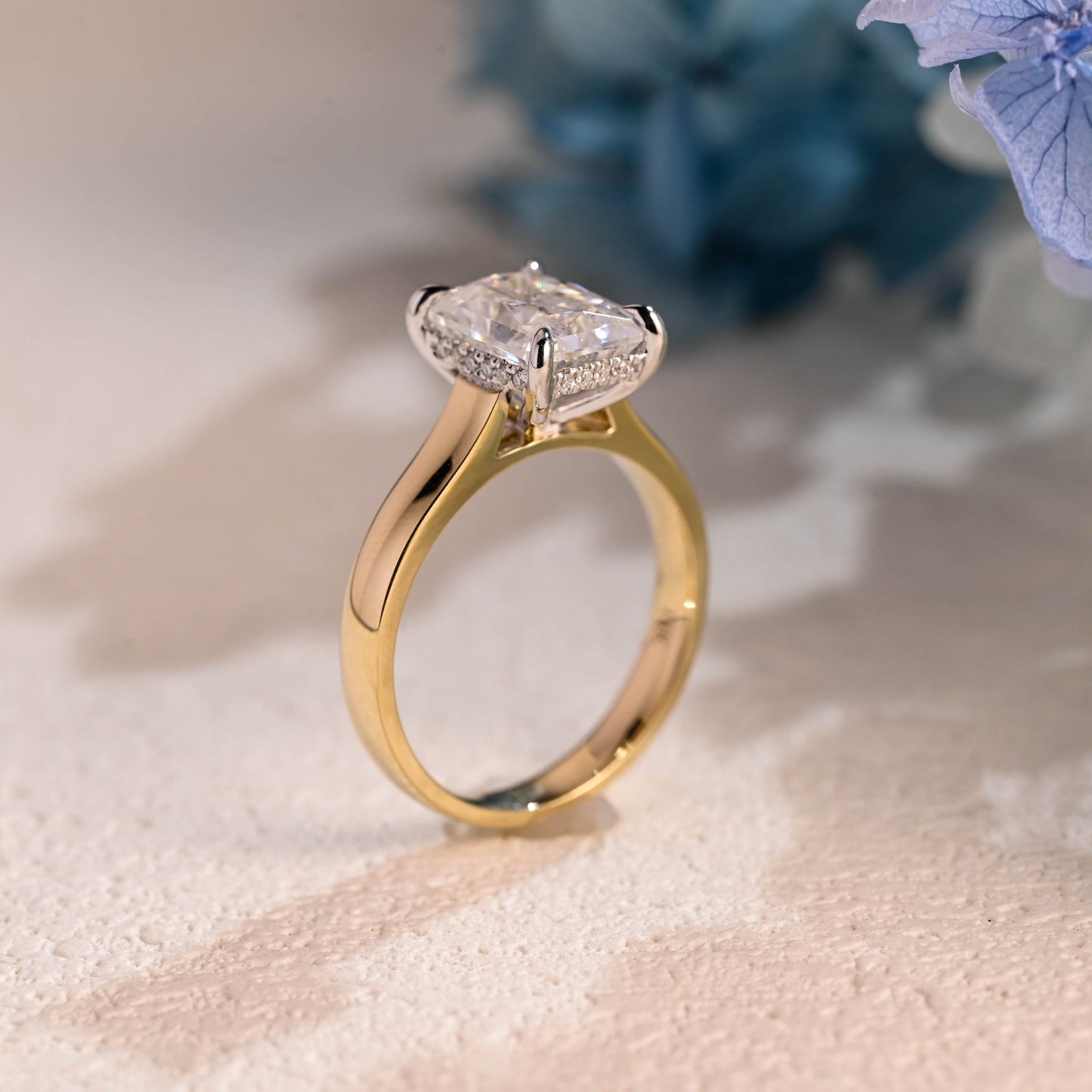CausYou Radiant Cut Moissanite Engagement Ring Solid Gold Hidden Halo Radiant Cut Moissanite Engagement Ring