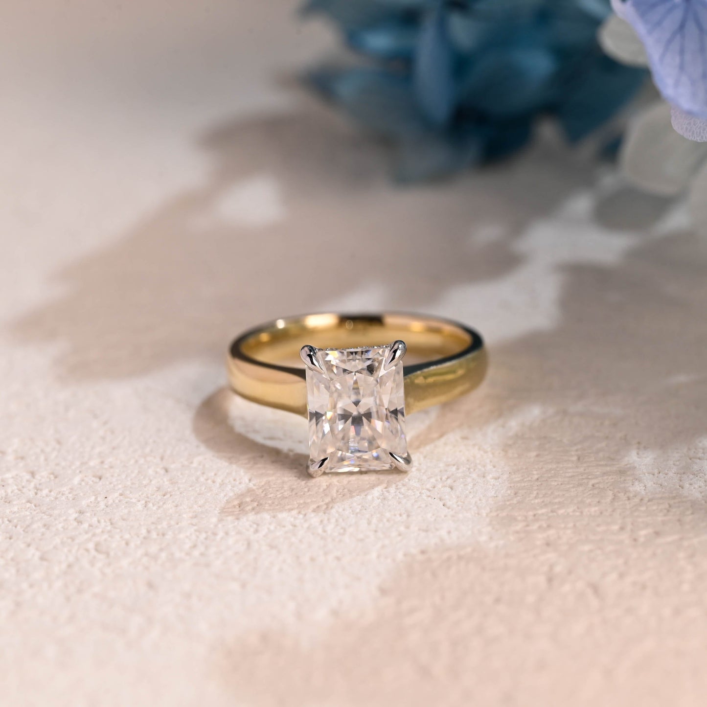 CausYou Radiant Cut Moissanite Engagement Ring Solid Gold Hidden Halo Radiant Cut Moissanite Engagement Ring