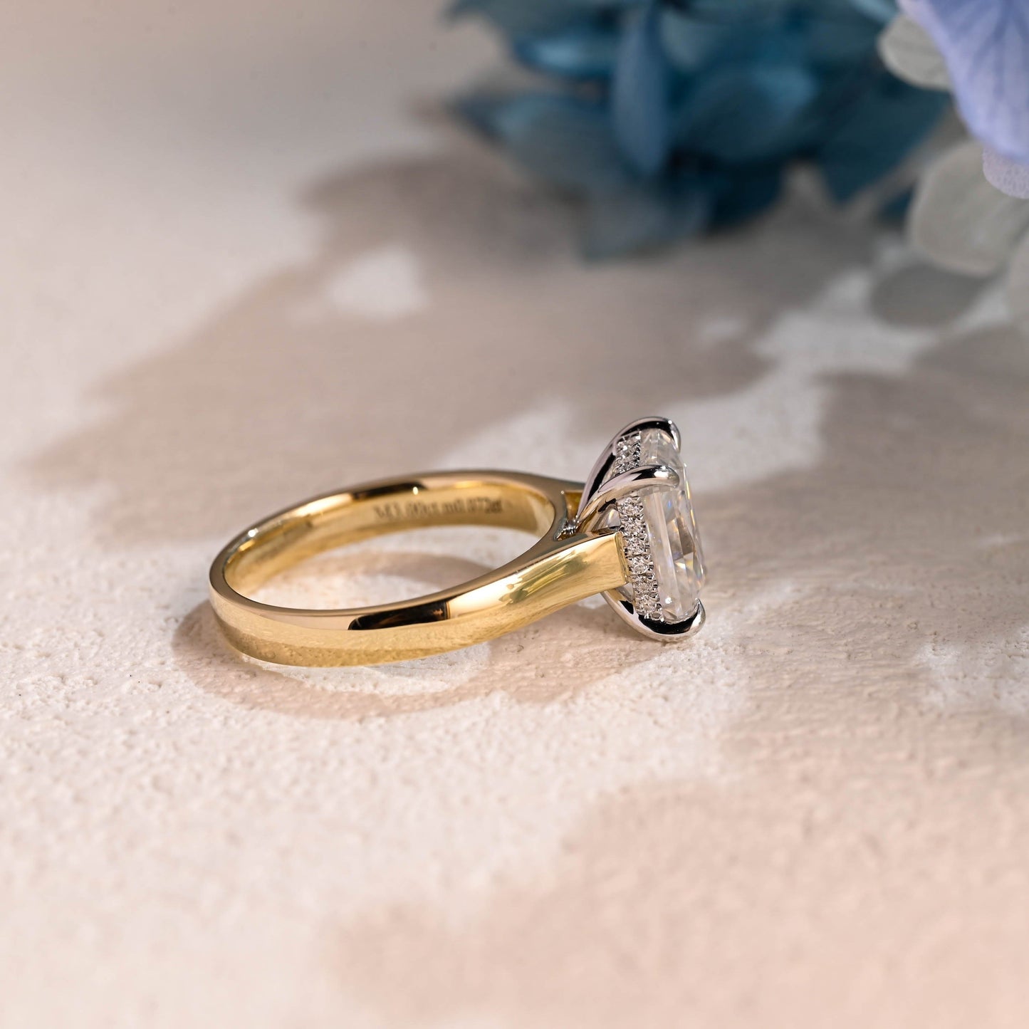 CausYou Radiant Cut Moissanite Engagement Ring Solid Gold Hidden Halo Radiant Cut Moissanite Engagement Ring