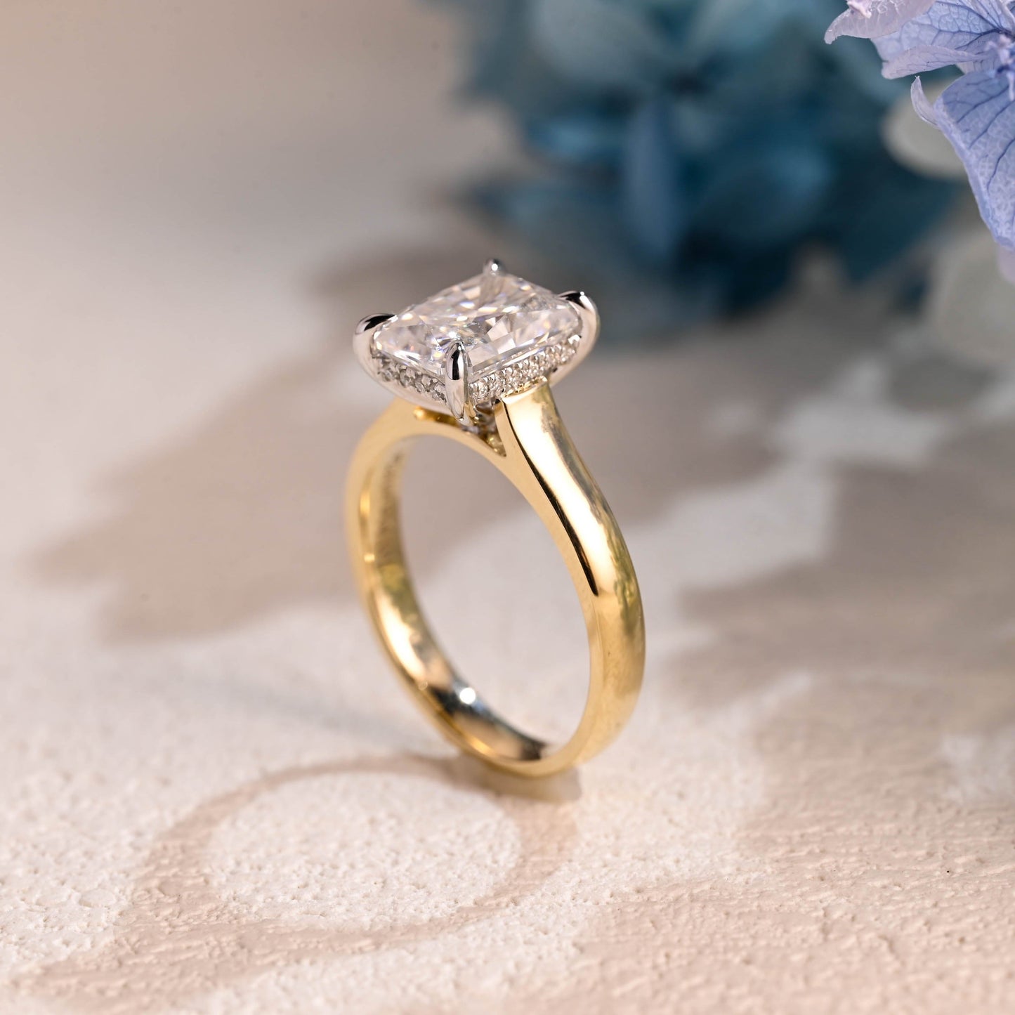 CausYou Radiant Cut Moissanite Engagement Ring Solid Gold Hidden Halo Radiant Cut Moissanite Engagement Ring