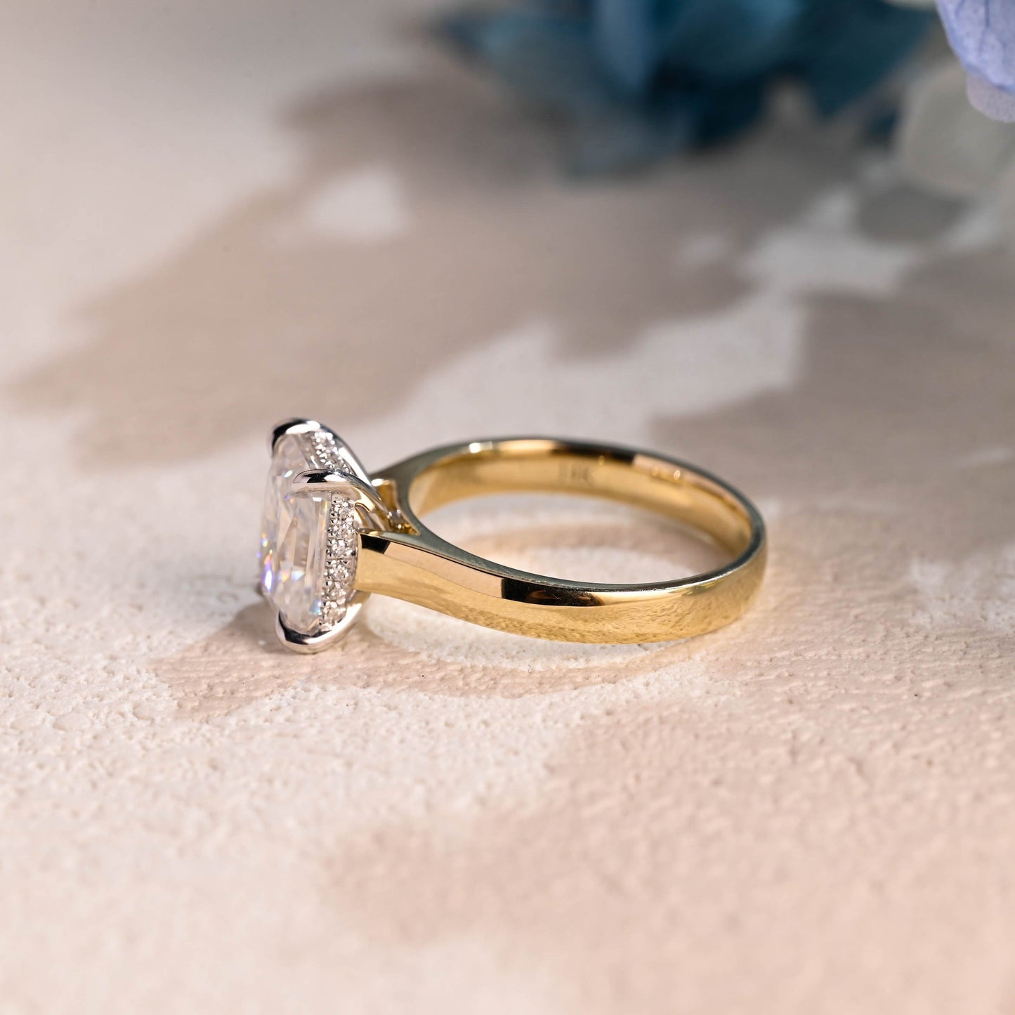 CausYou Radiant Cut Moissanite Engagement Ring Solid Gold Hidden Halo Radiant Cut Moissanite Engagement Ring