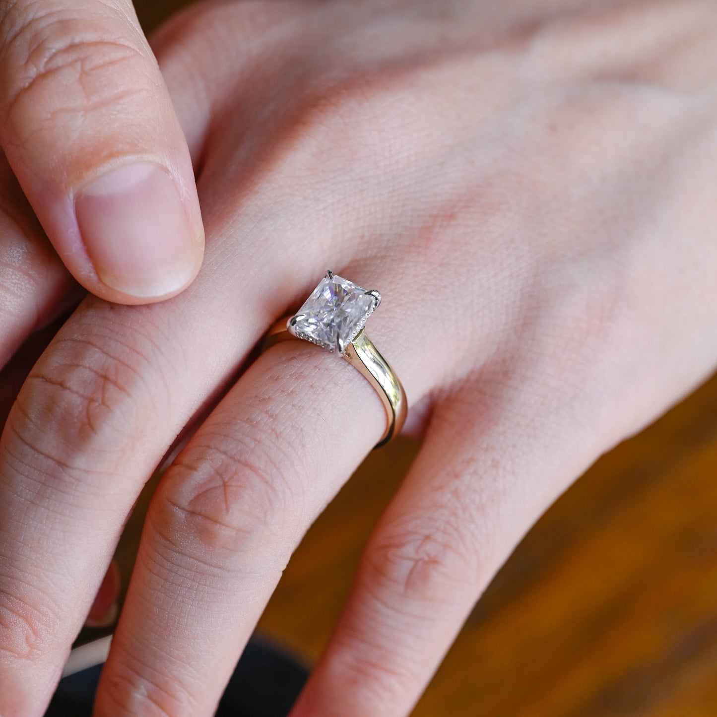 CausYou Radiant Cut Moissanite Engagement Ring Solid Gold Hidden Halo Radiant Cut Moissanite Engagement Ring
