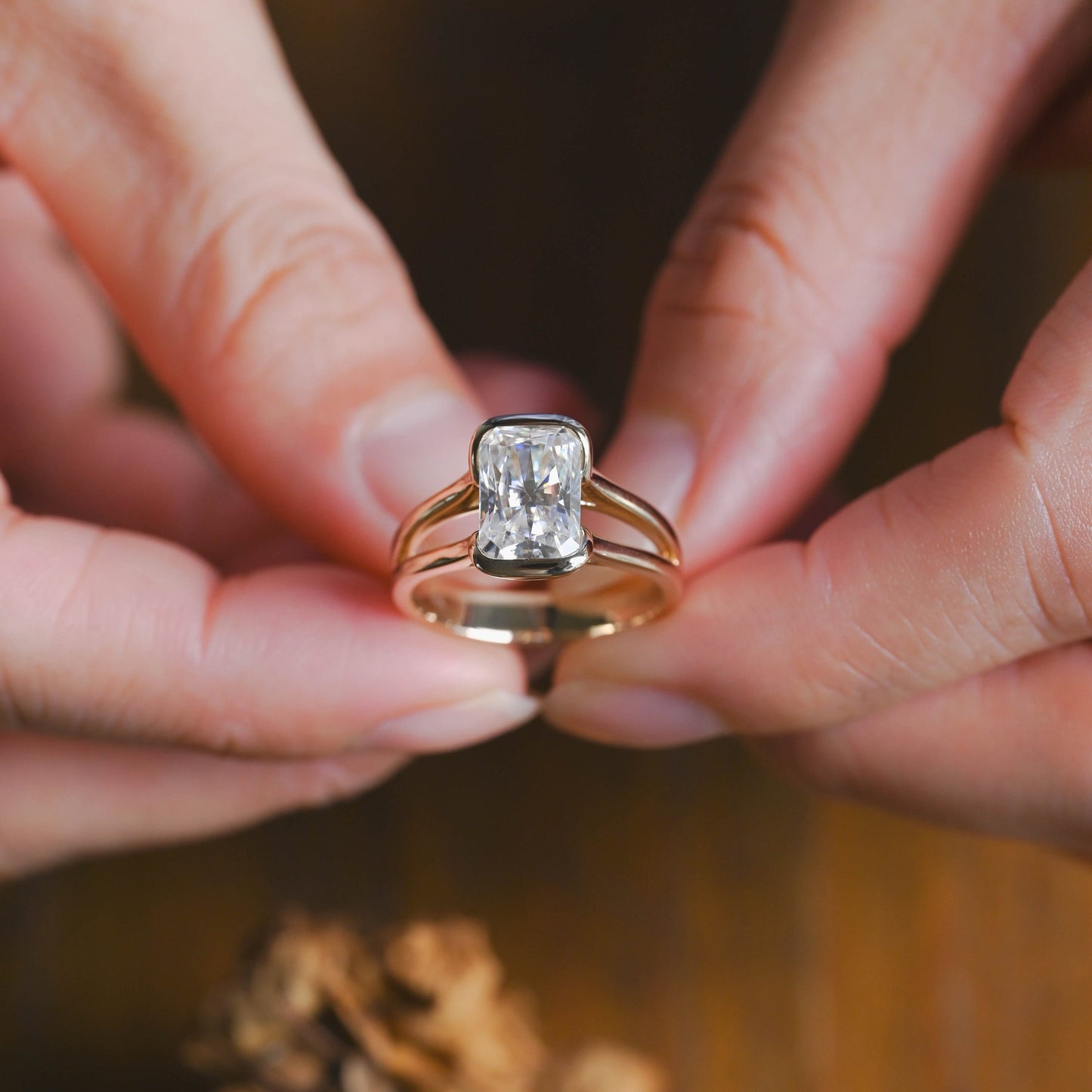CausYou Radiant Cut Moissanite Engagement Ring Solid Gold Radiant Cut Moissanite Engagement Ring