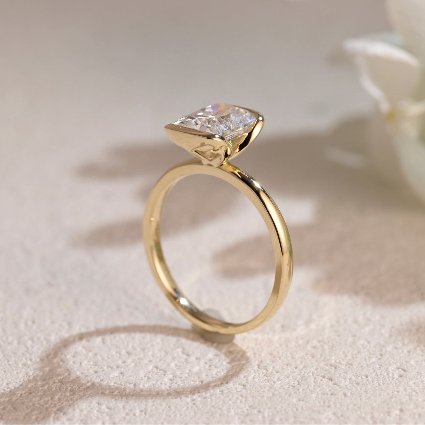 CausYou Radiant Cut Moissanite Engagement Ring Solid Gold Radiant Cut Moissanite Engagement Ring Half Bezel Ring