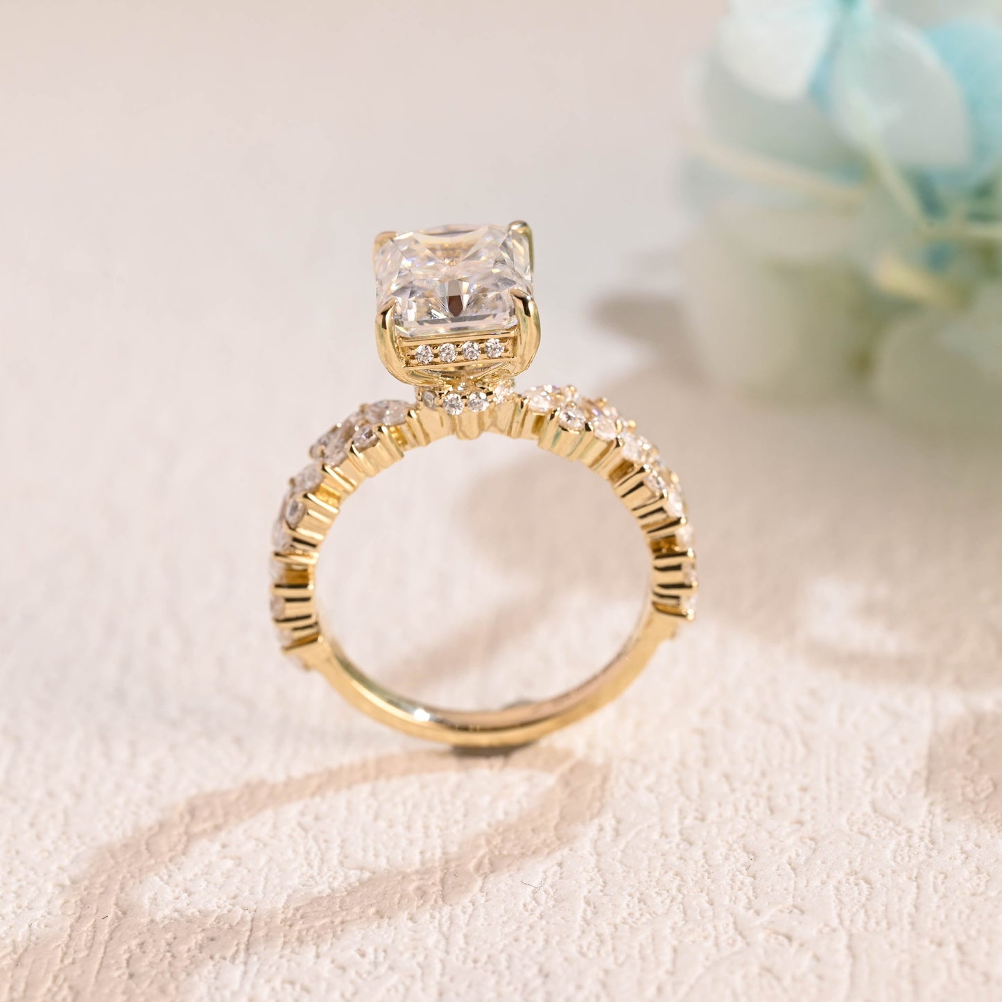 CausYou Radiant Cut Moissanite Engagement Ring Solid Gold Radiant Cut Moissanite Engagement Ring, Hidden Halo Promise Ring, Vintage Proposal Ring, Gift for Women Wife