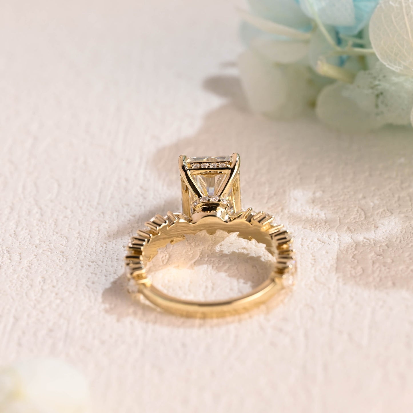CausYou Radiant Cut Moissanite Engagement Ring Solid Gold Radiant Cut Moissanite Engagement Ring, Hidden Halo Promise Ring, Vintage Proposal Ring, Gift for Women Wife