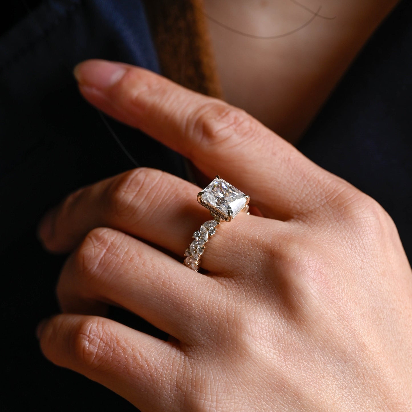 CausYou Radiant Cut Moissanite Engagement Ring Solid Gold Radiant Cut Moissanite Engagement Ring, Hidden Halo Promise Ring, Vintage Proposal Ring, Gift for Women Wife