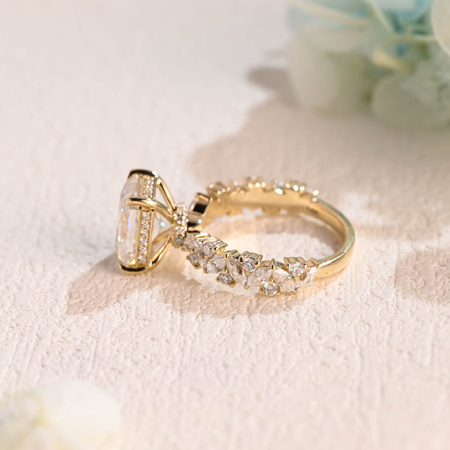 CausYou Radiant Cut Moissanite Engagement Ring Solid Gold Radiant Cut Moissanite Engagement Ring, Hidden Halo Promise Ring, Vintage Proposal Ring, Gift for Women Wife