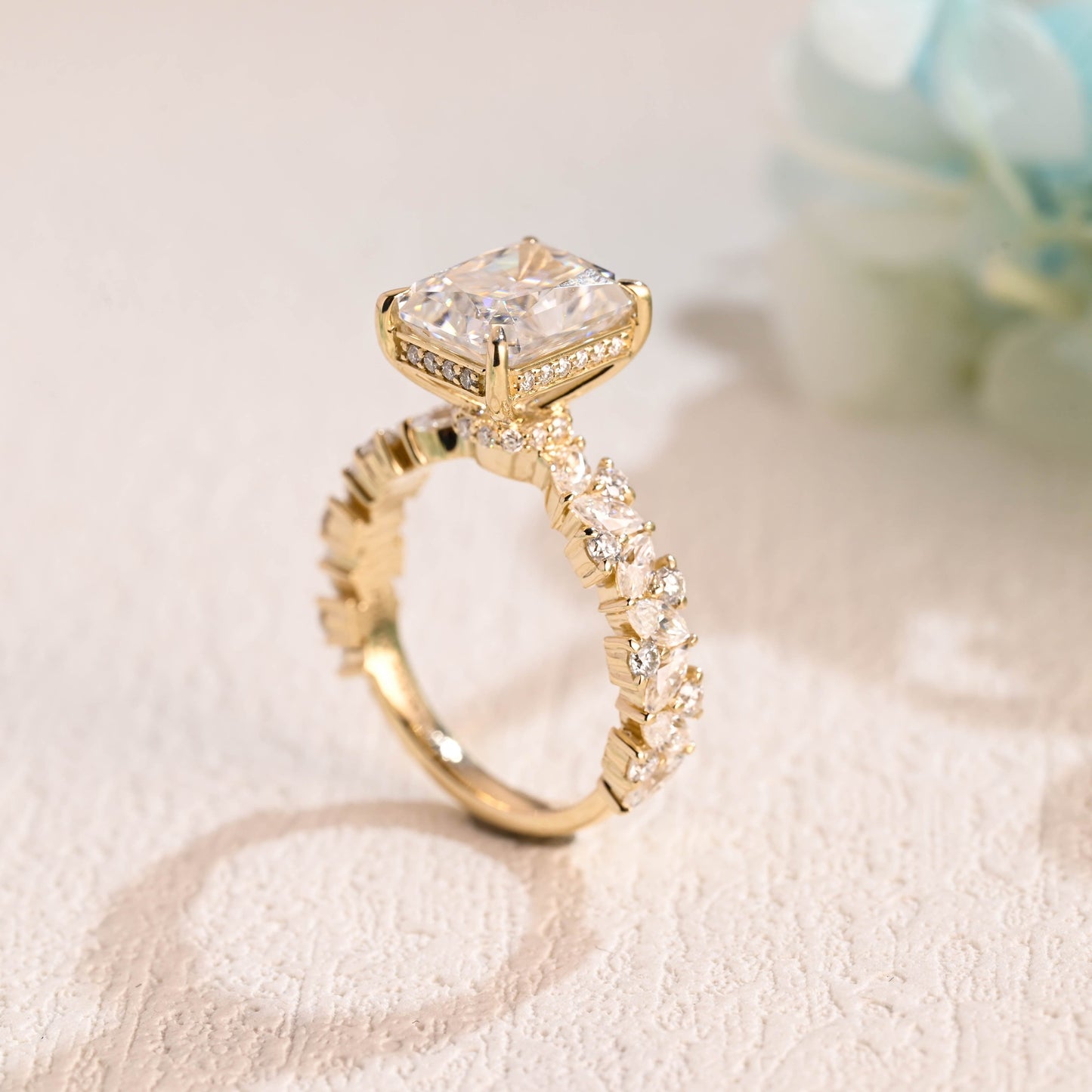 CausYou Radiant Cut Moissanite Engagement Ring Solid Gold Radiant Cut Moissanite Engagement Ring, Hidden Halo Promise Ring, Vintage Proposal Ring, Gift for Women Wife