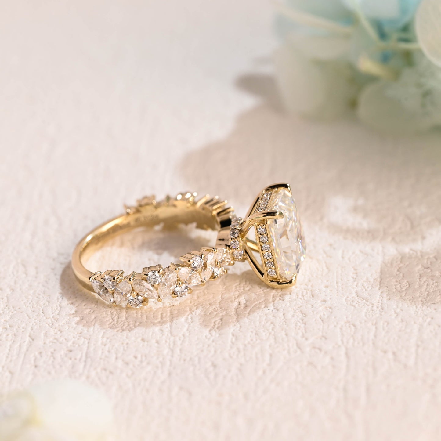 CausYou Radiant Cut Moissanite Engagement Ring Solid Gold Radiant Cut Moissanite Engagement Ring, Hidden Halo Promise Ring, Vintage Proposal Ring, Gift for Women Wife