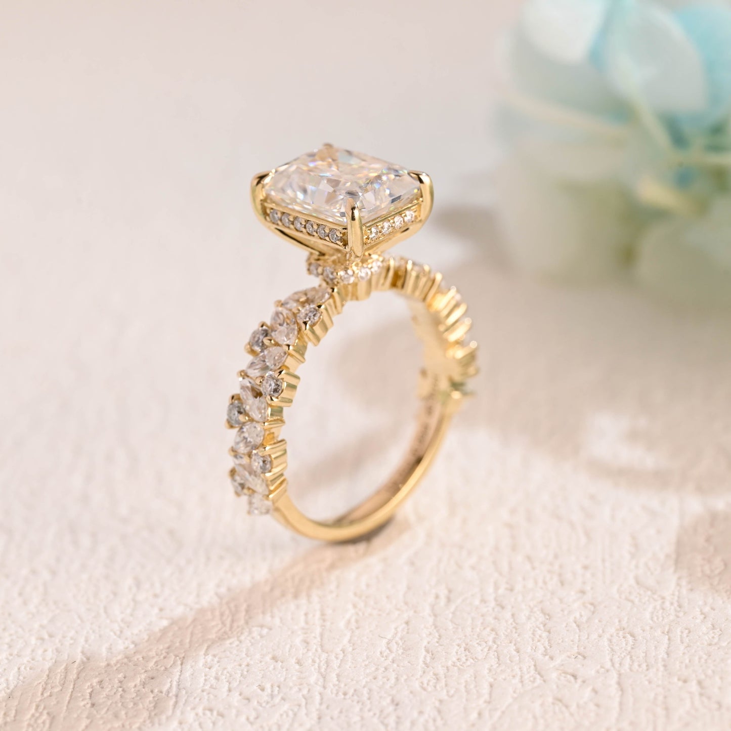 CausYou Radiant Cut Moissanite Engagement Ring Solid Gold Radiant Cut Moissanite Engagement Ring, Hidden Halo Promise Ring, Vintage Proposal Ring, Gift for Women Wife