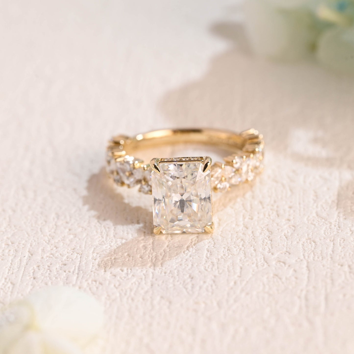 CausYou Radiant Cut Moissanite Engagement Ring Solid Gold Radiant Cut Moissanite Engagement Ring, Hidden Halo Promise Ring, Vintage Proposal Ring, Gift for Women Wife