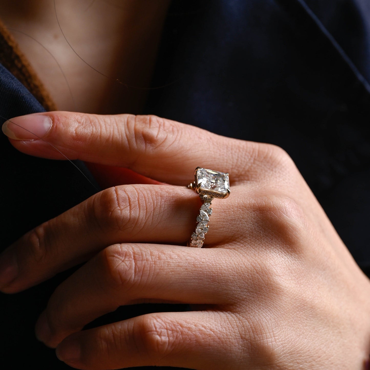 CausYou Radiant Cut Moissanite Engagement Ring Solid Gold Radiant Cut Moissanite Engagement Ring, Hidden Halo Promise Ring, Vintage Proposal Ring, Gift for Women Wife