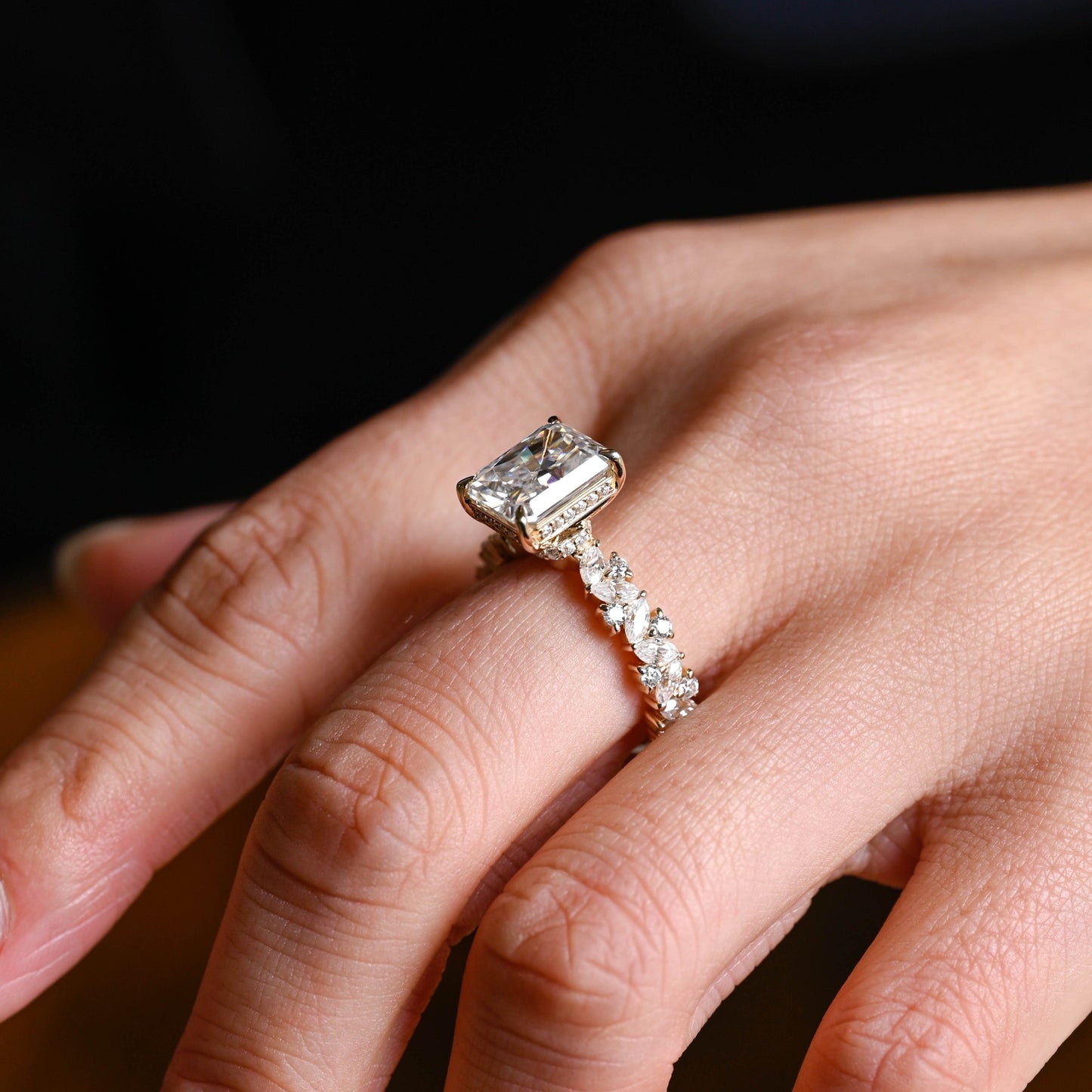 CausYou Radiant Cut Moissanite Engagement Ring Solid Gold Radiant Cut Moissanite Engagement Ring, Hidden Halo Promise Ring, Vintage Proposal Ring, Gift for Women Wife