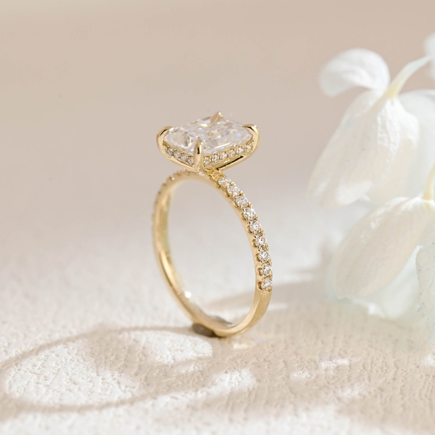 CausYou radiant cut moissanite engagement ring Solid Gold Radiant Cut Moissanite Engagement Ring, Paved Promise Ring, Proposal Ring, Gift for Women Wife