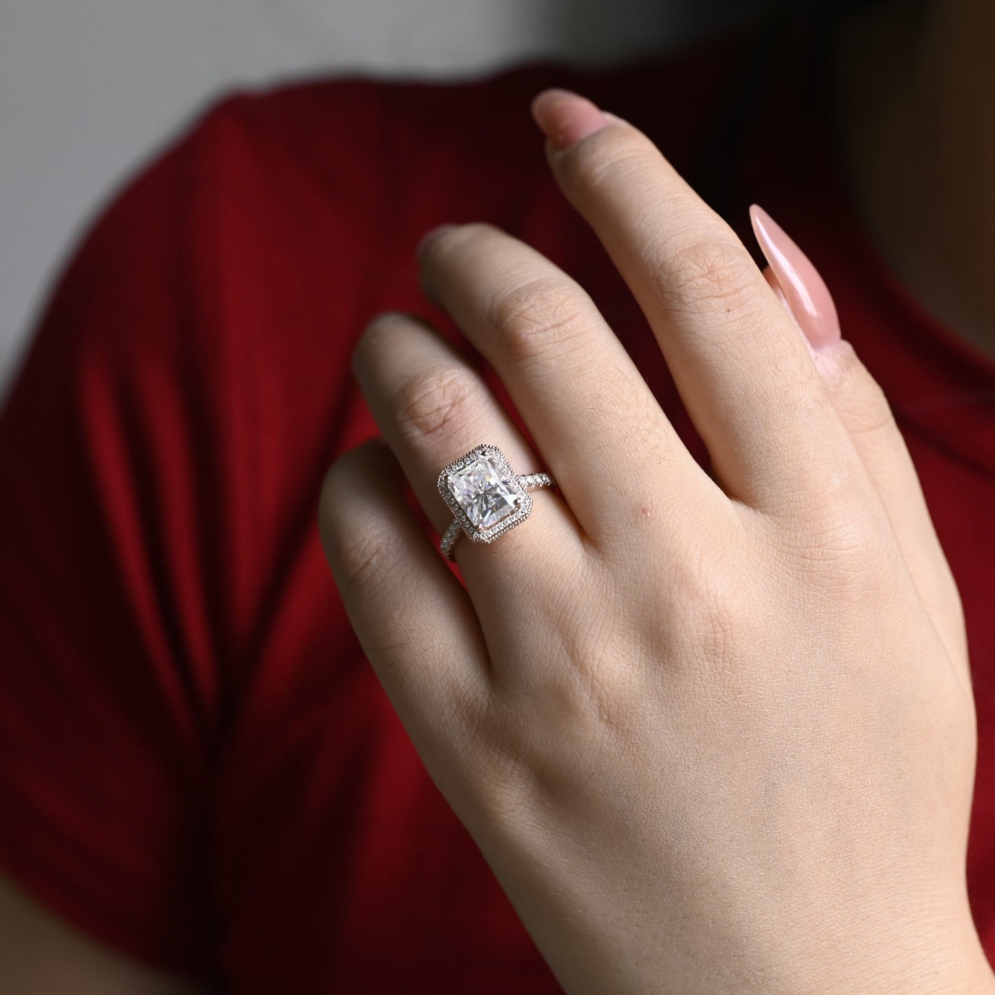 CausYou Radiant Cut Moissanite Engagement Ring Solid Gold Radiant Cut Moissanite Engagement Ring, Promise Ring, Proposal Ring