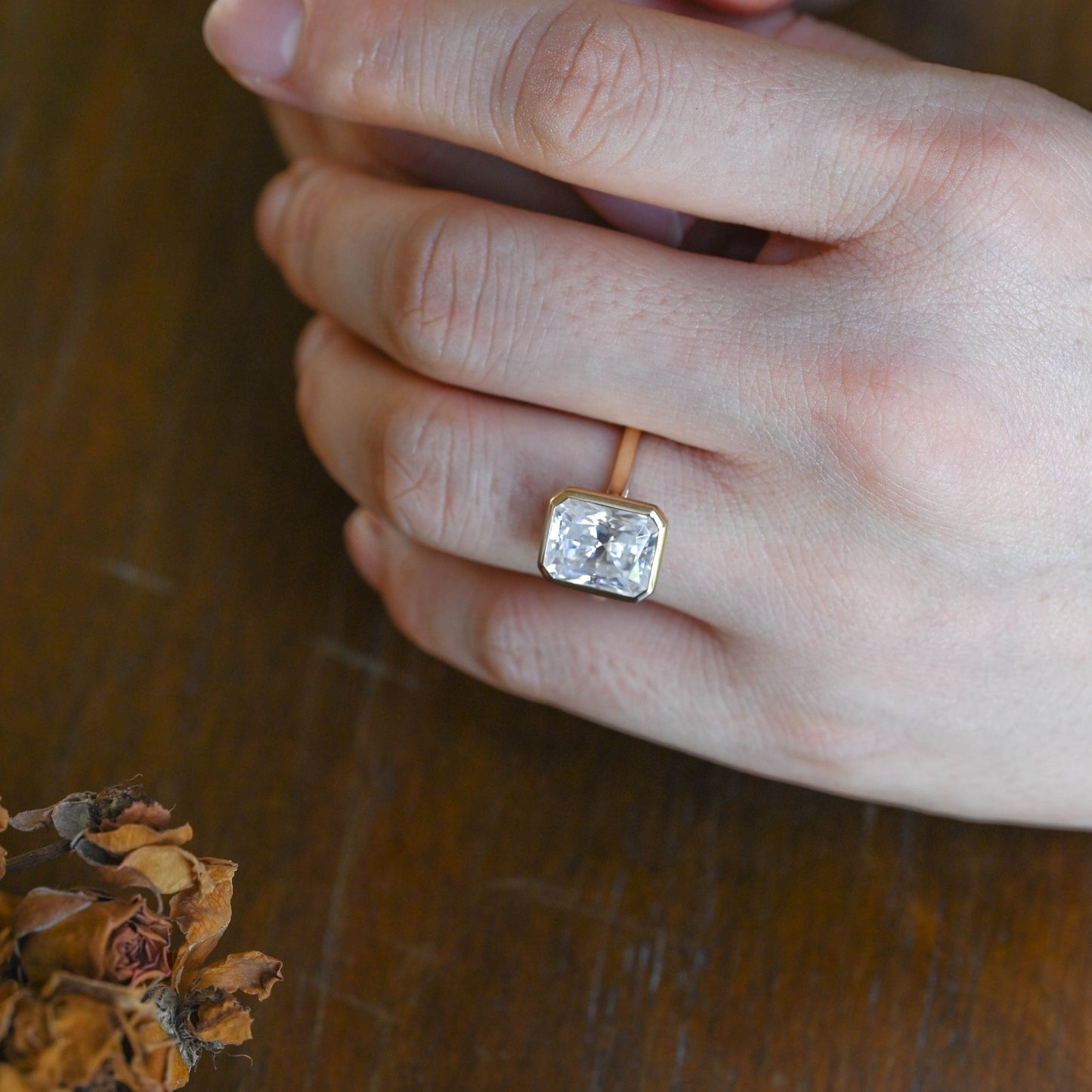 CausYou Radiant Cut Moissanite Engagement Ring Solid Gold Solitaire Bezel Radiant Cut Moissanite Engagement Ring