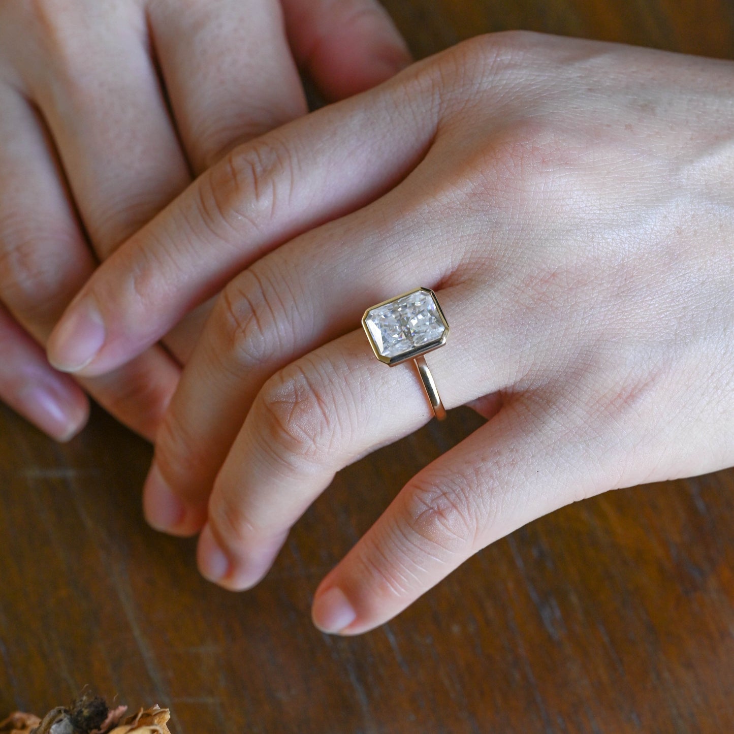 CausYou Radiant Cut Moissanite Engagement Ring Solid Gold Solitaire Bezel Radiant Cut Moissanite Engagement Ring